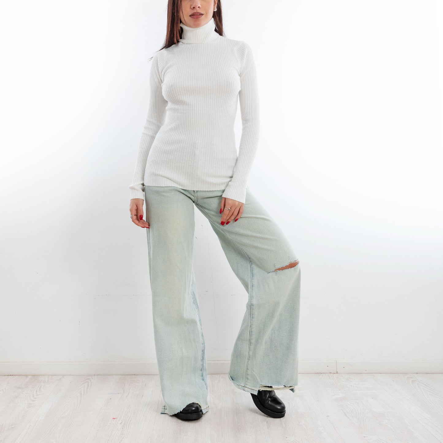 toocool maglione donna maglia a costine dolcevita collo alto vi 6880