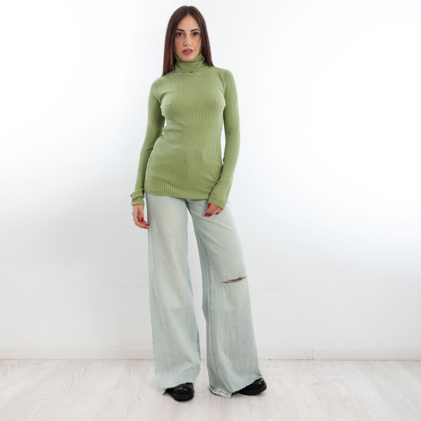 toocool maglione donna maglia a costine dolcevita collo alto vi 6880