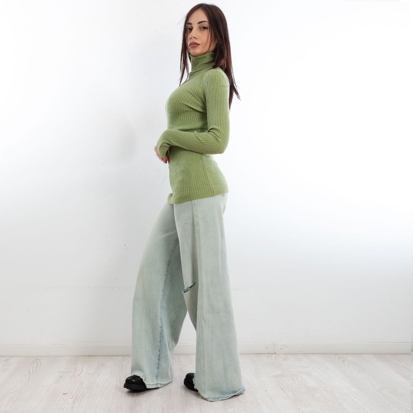 toocool maglione donna maglia a costine dolcevita collo alto vi 6880