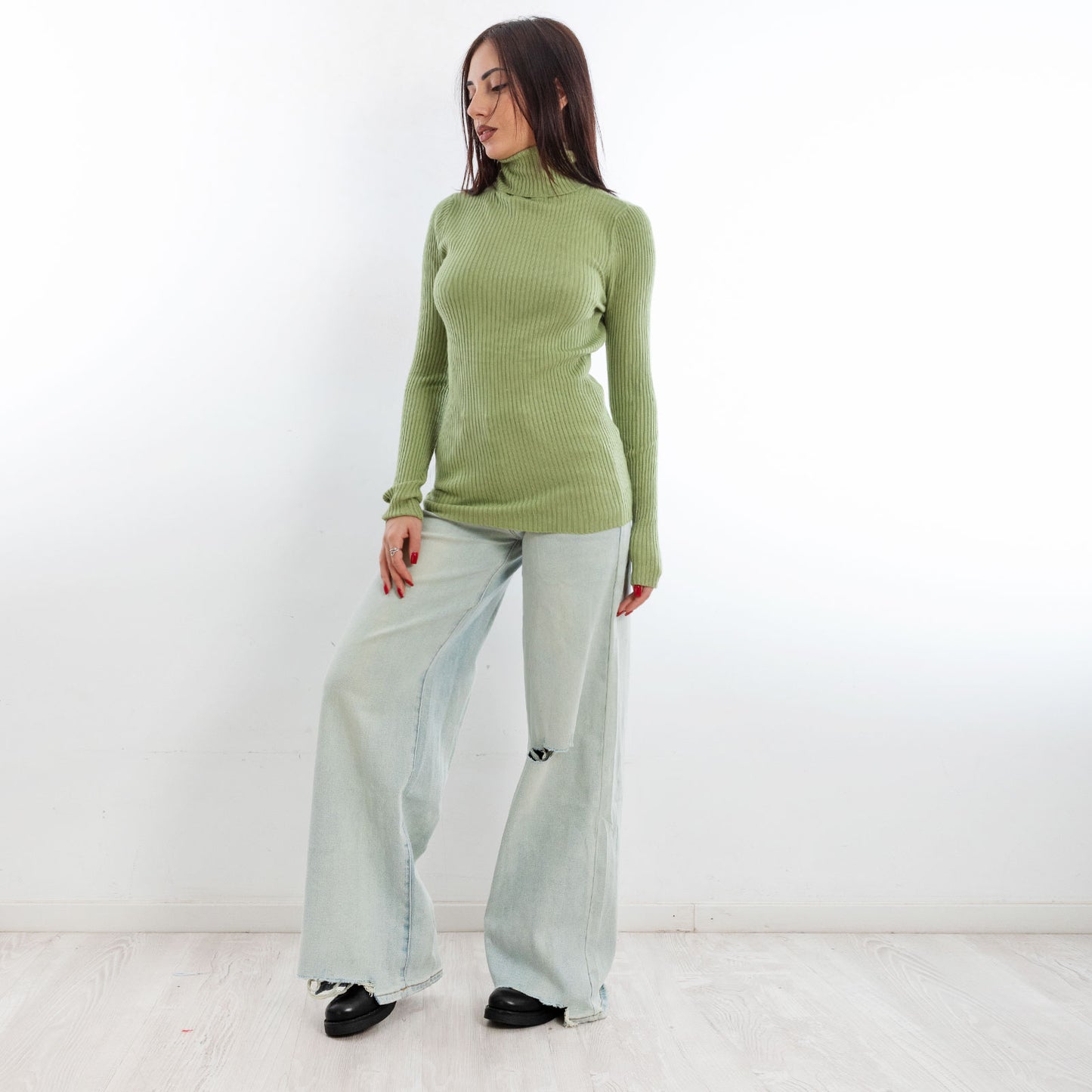 toocool maglione donna maglia a costine dolcevita collo alto vi 6880