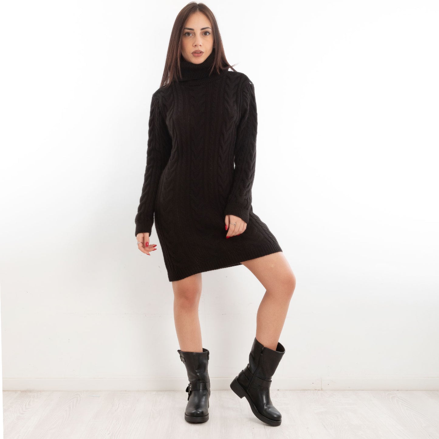 toocool maxi maglione donna miniabito vestito tricot collo alto vi 88320