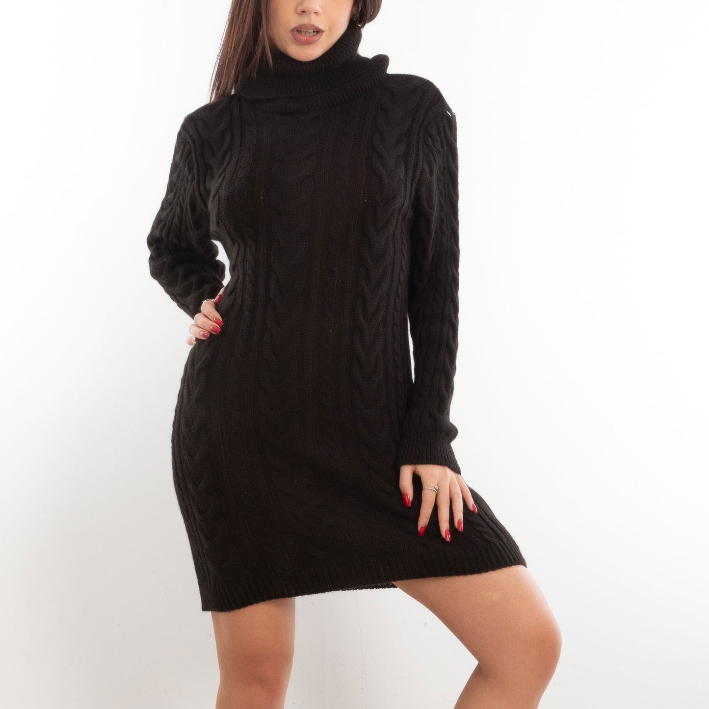 toocool maxi maglione donna miniabito vestito tricot collo alto vi 88320