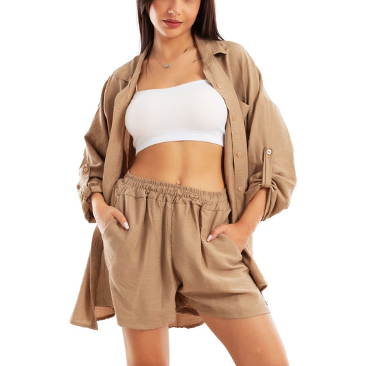 toocool completo due pezzi donna camicia pantaloncini vi 5546