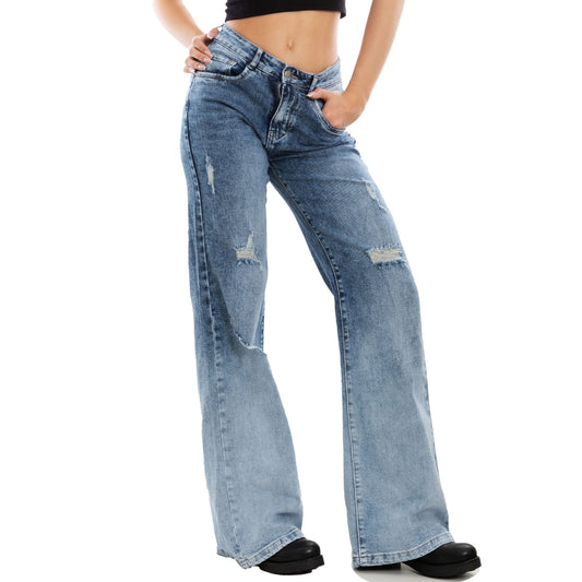 toocool jeans donna palazzo gamba larga baggy ripped pantaloni denim toocool x225 blu xs
