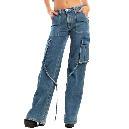 toocool jeans donna palazzo lacci tasconi baggy pantaloni rm2315a