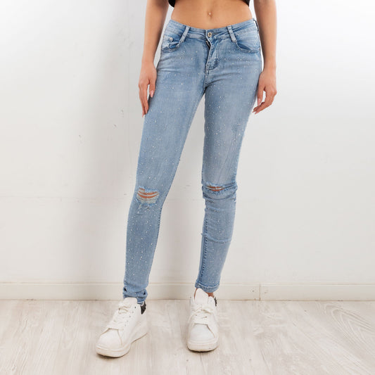 toocool jeans donna strass skinny tagliati strappati gf 2180