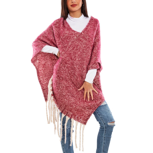 toocool poncho donna coprispalle mantella tricot caldo frange scialle lana toocool a302 nero taglia unica