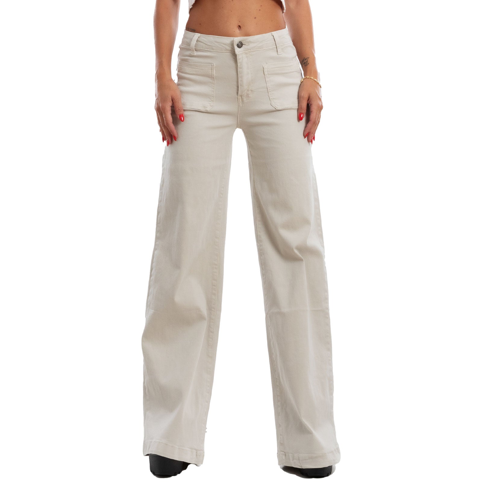 toocool jeans donna palazzo vita alta baggy denim colorati fx1219