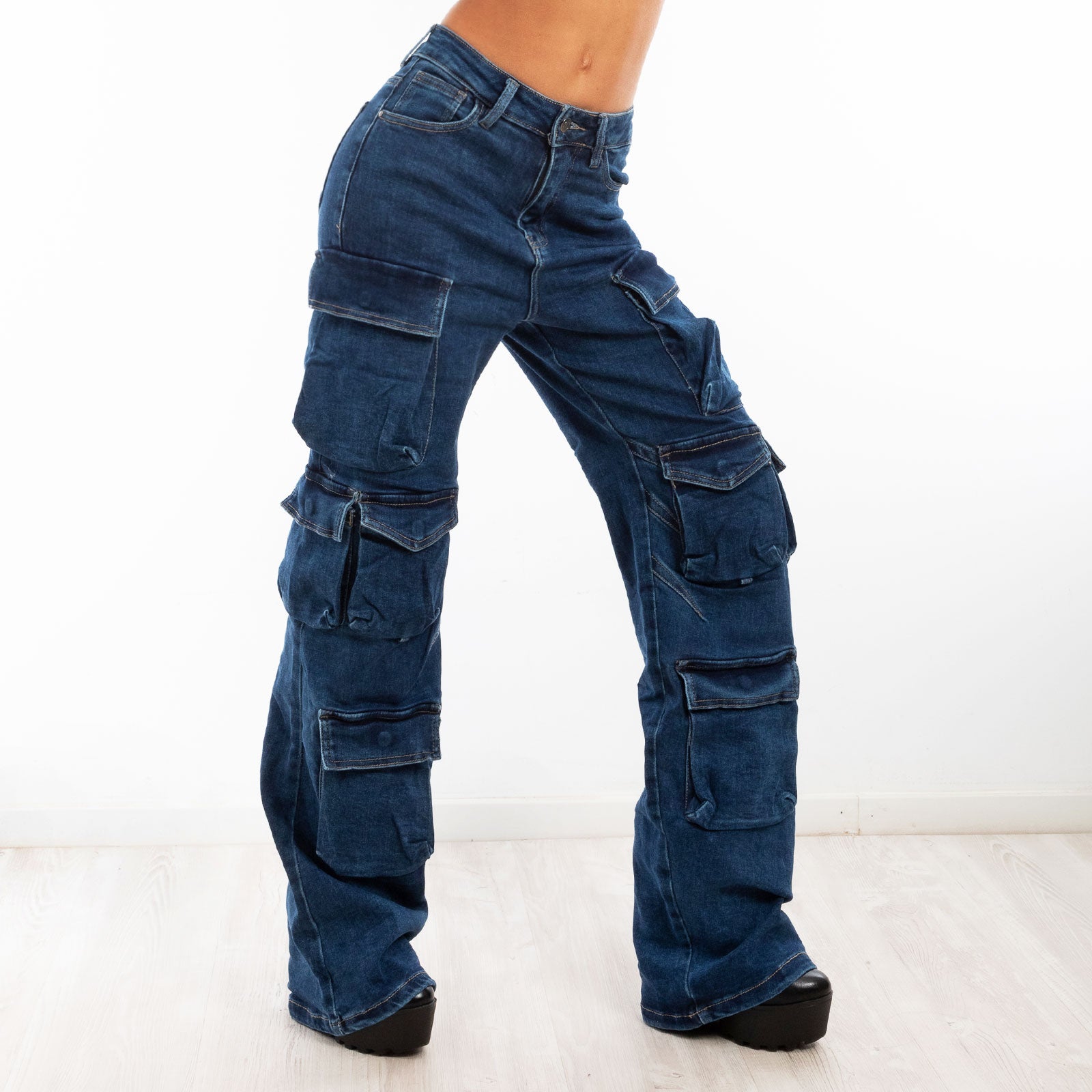 immagine-10-toocool-jeans-vita-alta-cargo-larghi-denim-casual-f80