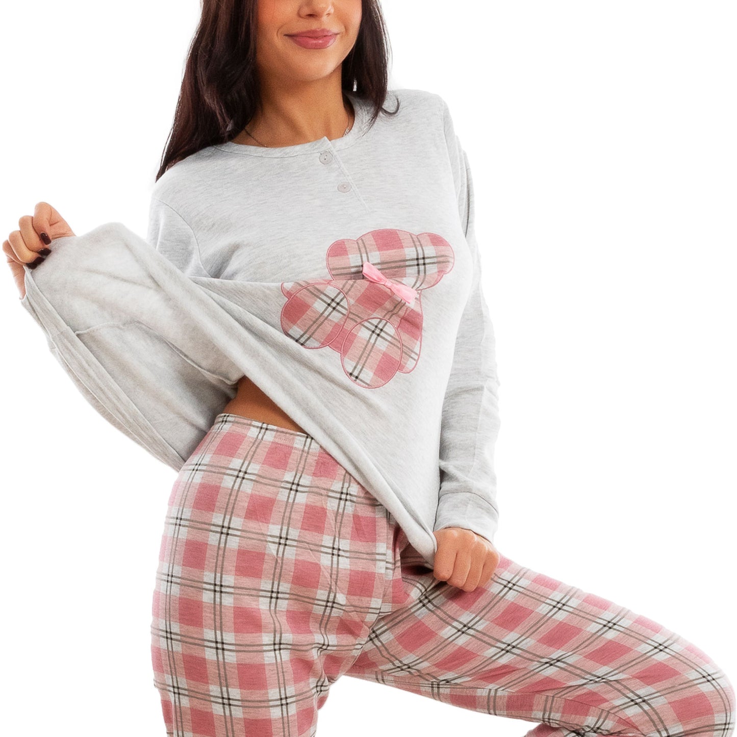 toocool pigiama donna invernale felpato orsetto scozzese caldo cotone maniche lunghe toocool it 6433 beige s