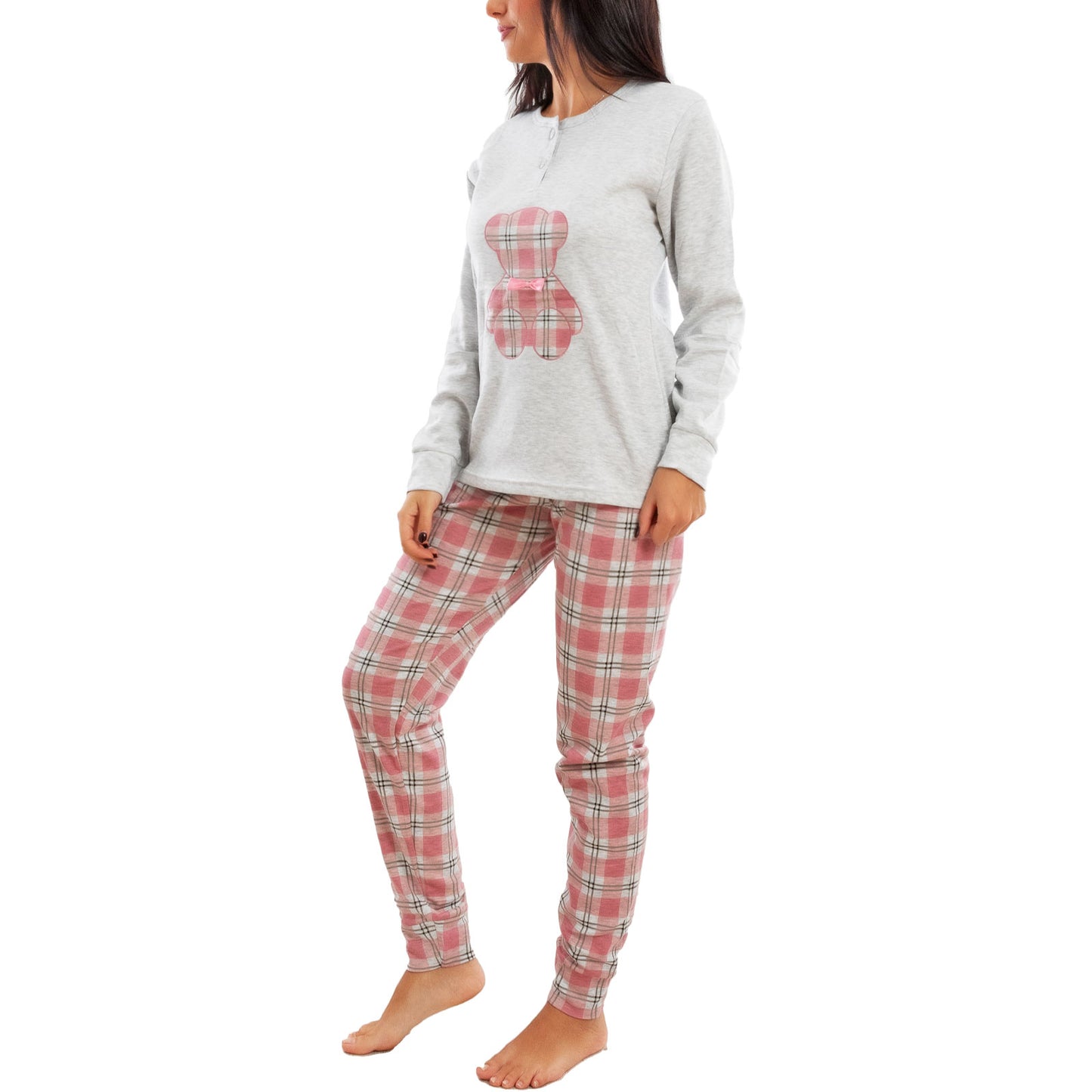 toocool pigiama donna invernale felpato orsetto scozzese caldo cotone maniche lunghe toocool it 6433 beige s