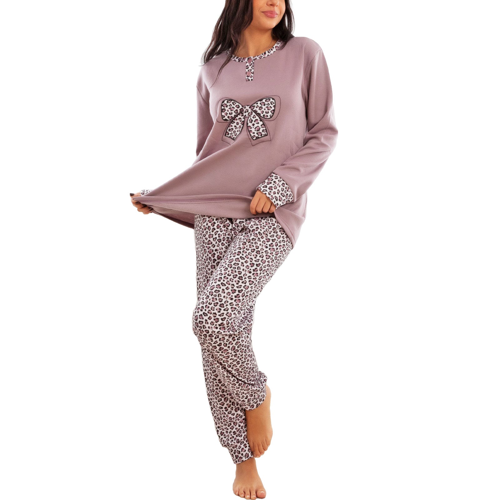 toocool pigiama donna felpato invernale leopardato caldo manica lunga pantaloni toocool q2237 nero m