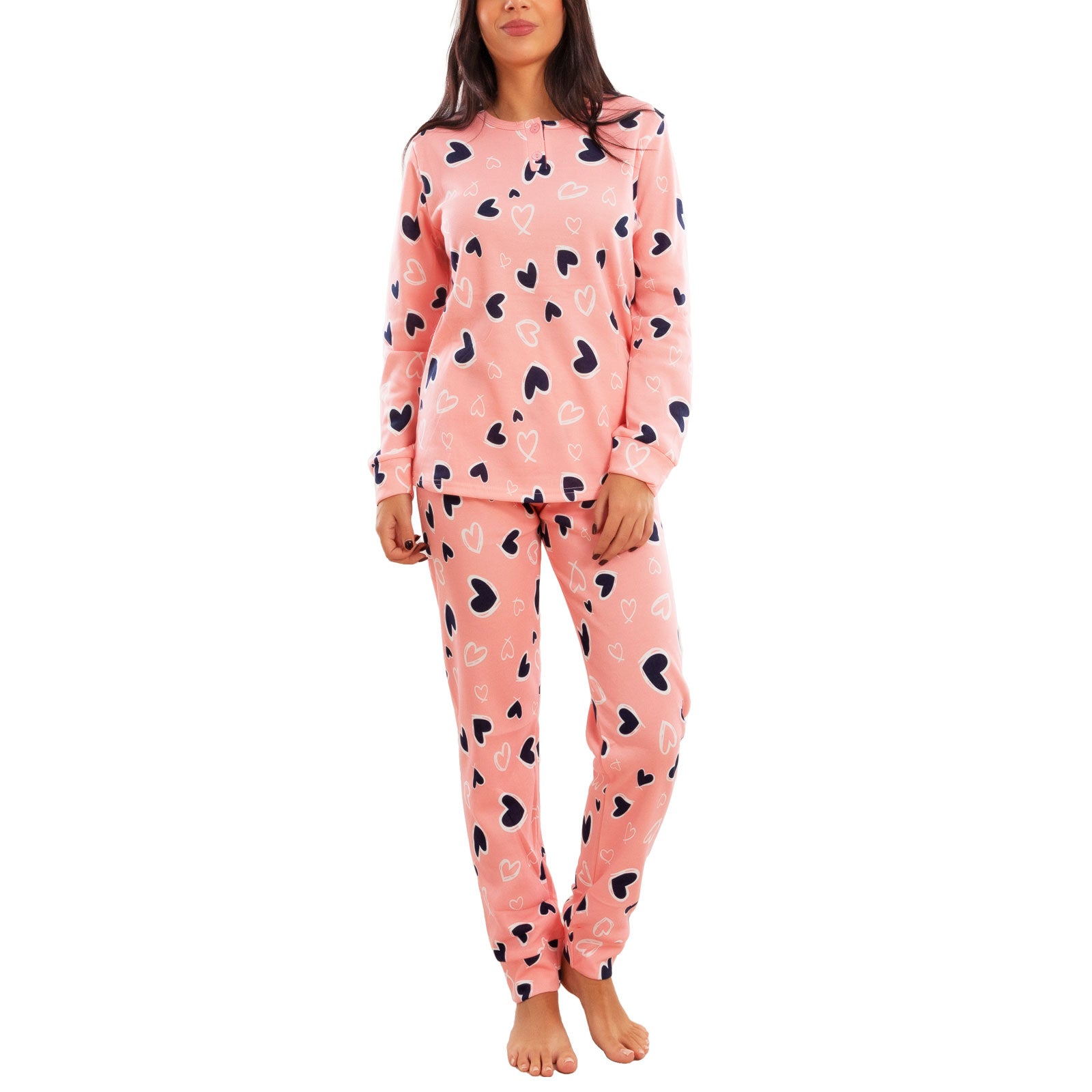 toocool pigiama donna invernale felpato cuori maniche lunghe pantaloni caldo cotone toocool q1039 nero s