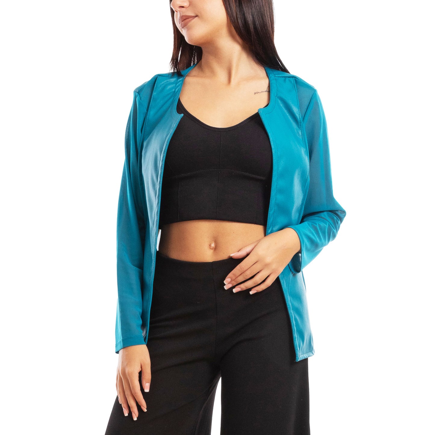 toocool giacca pelle sintetica donna velata elegante g987