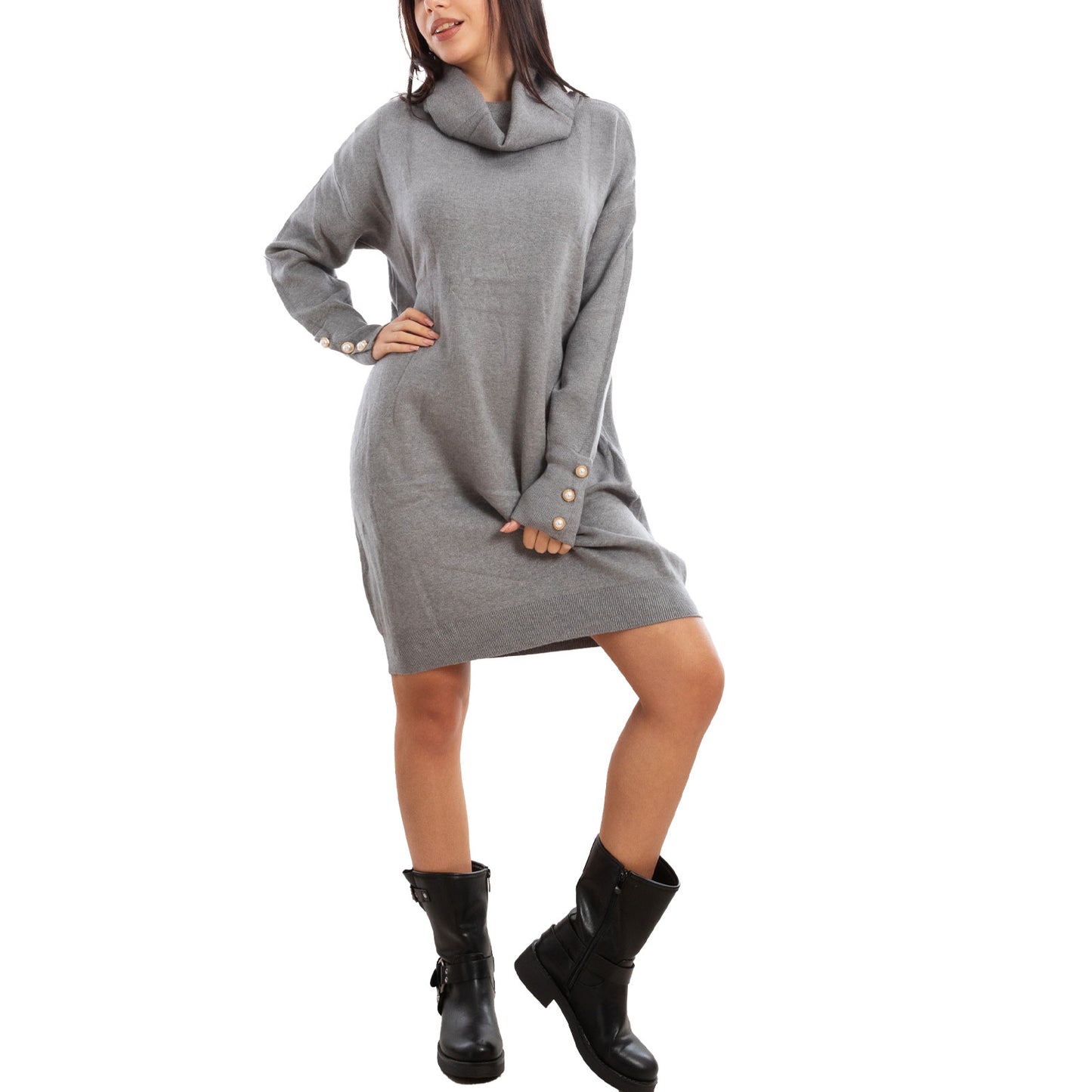 toocool vestito donna miniabito collo alto maglia tricot maximaglione toocool mtc13293 nero sl