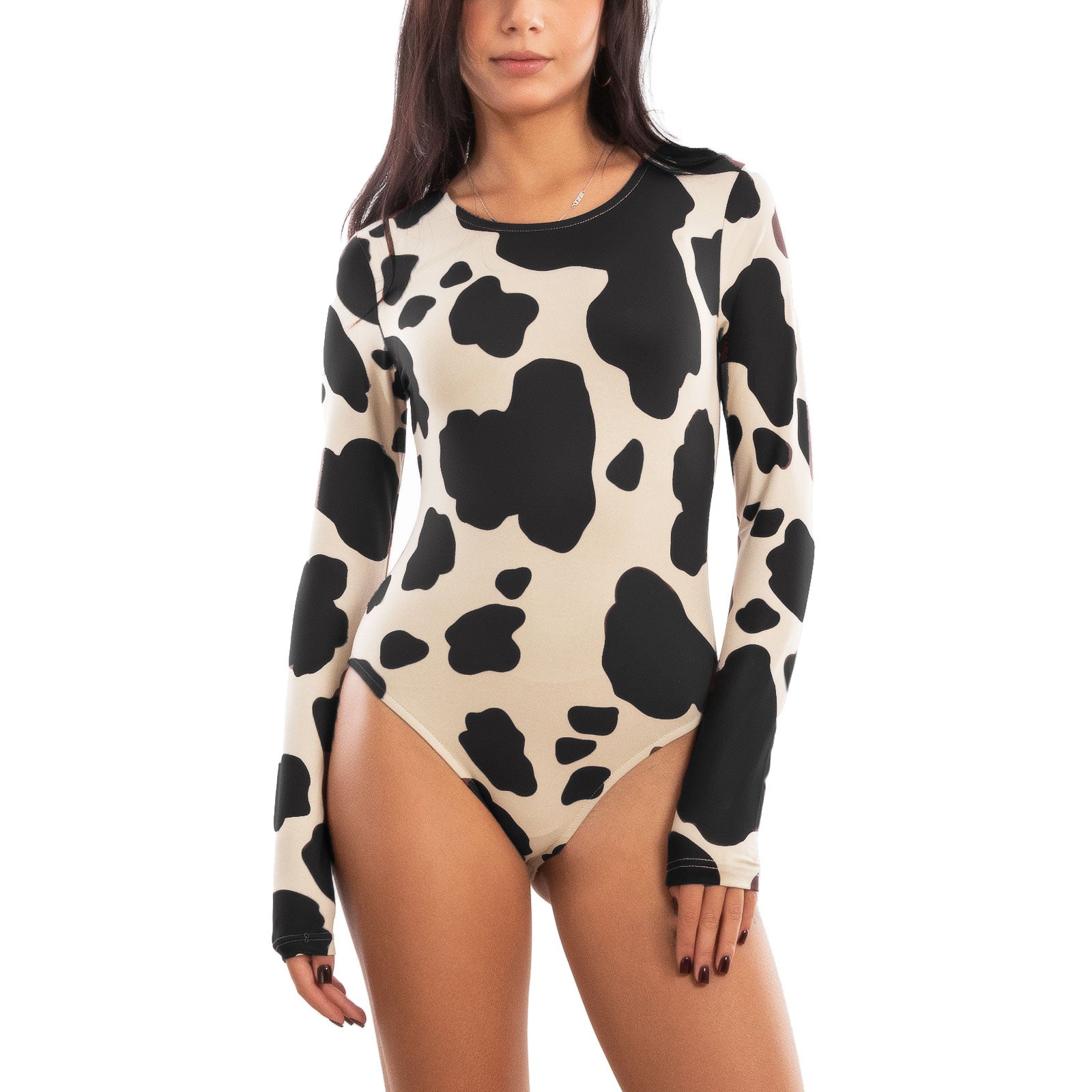 toocool body donna scollato fantasia stampa mucca muccata maniche lunghe toocool xys3638 nero sm