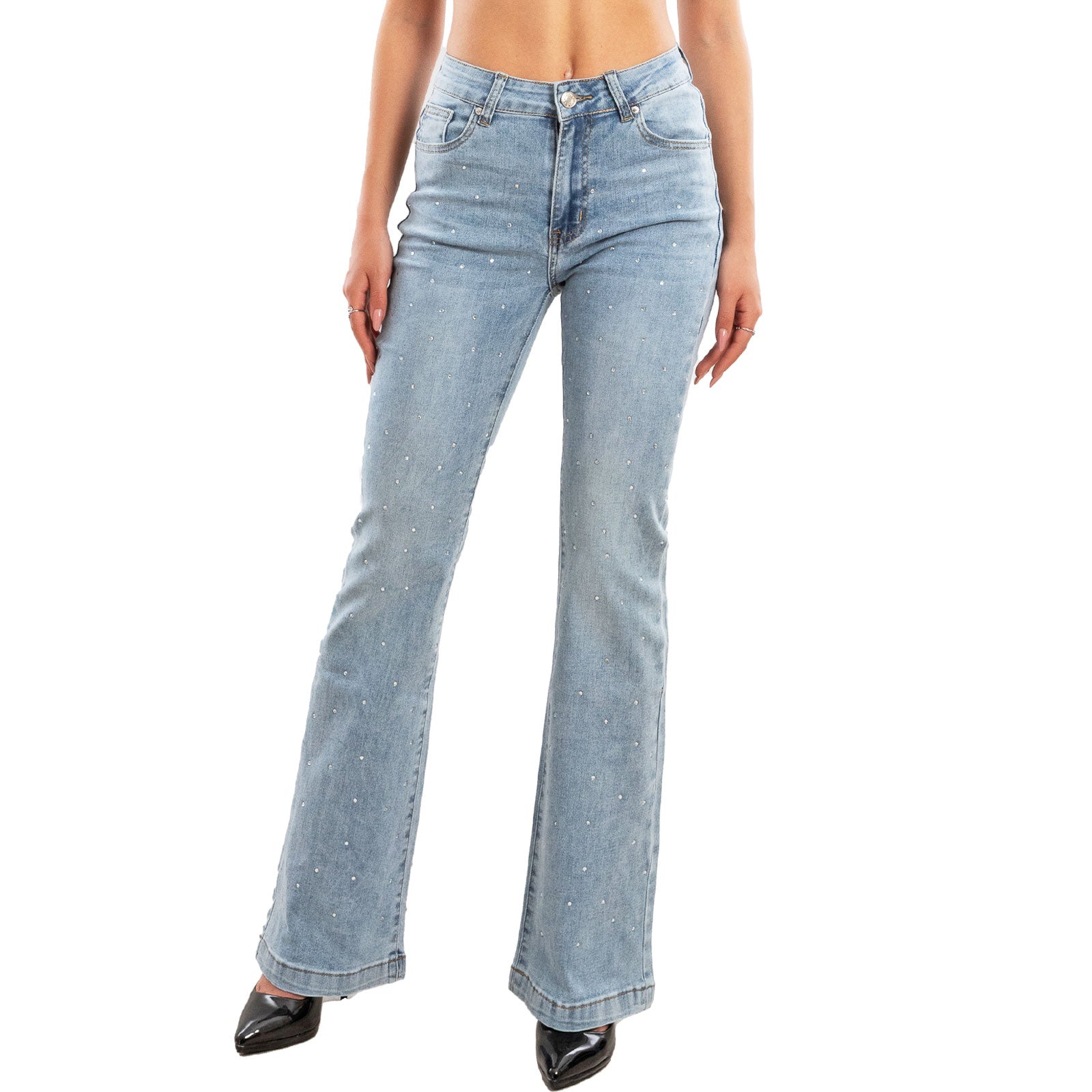 toocool jeans donna pantaloni denim zampa campana flare strass y325