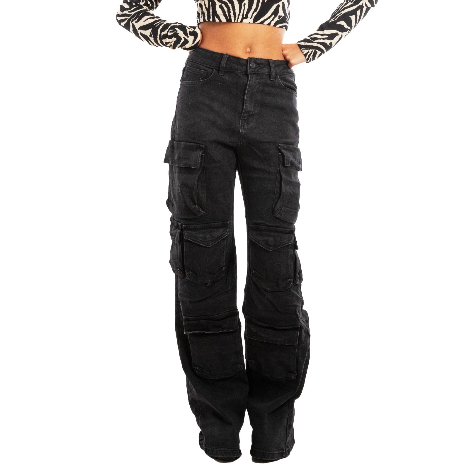 immagine-2-toocool-jeans-vita-alta-cargo-larghi-denim-casual-f80