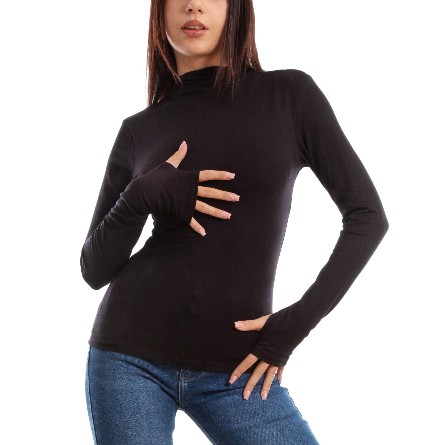 toocool maglia donna blusa maniche lunghe foro per pollice vi 5255