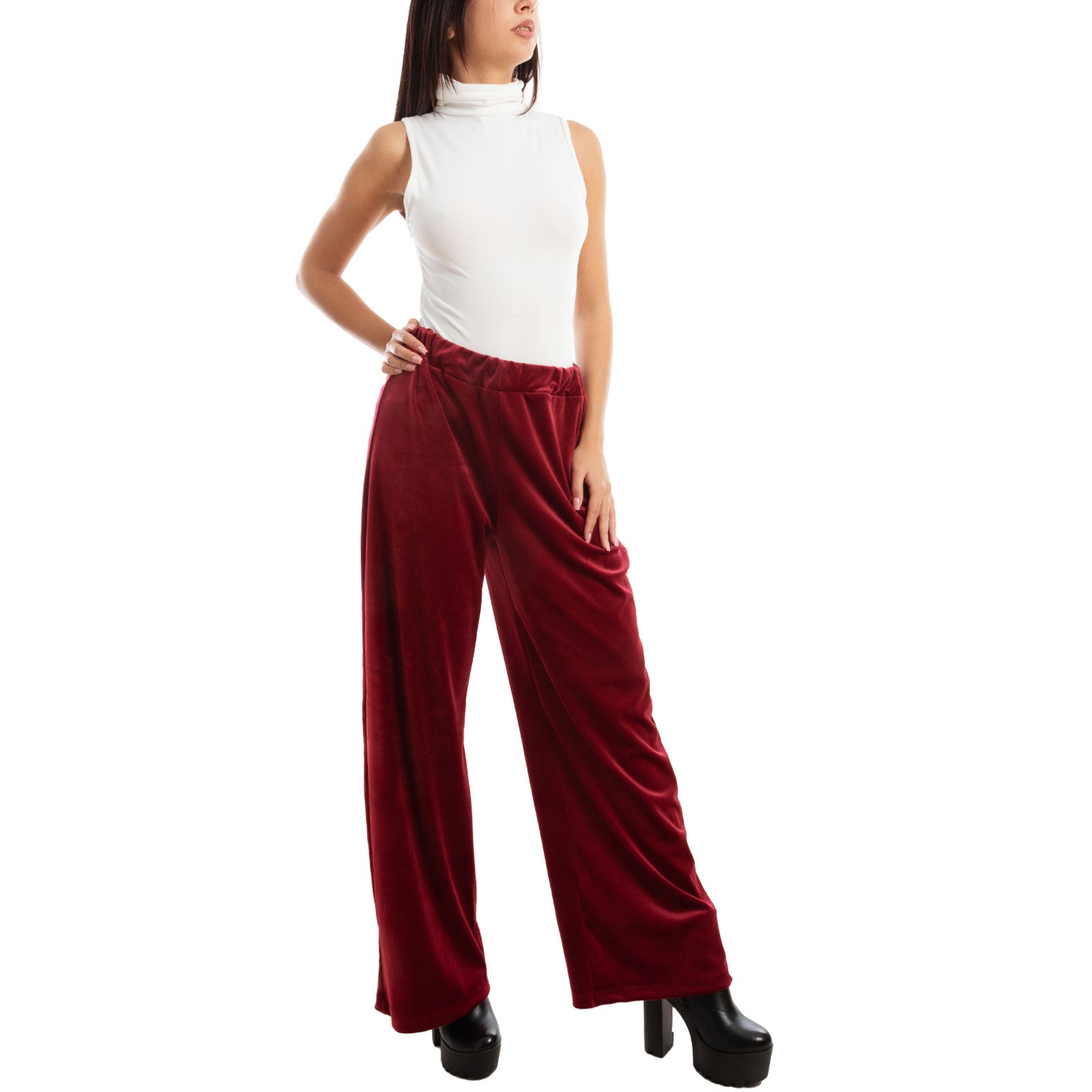 toocool pantaloni donna palazzo ciniglia velluto vi 5250