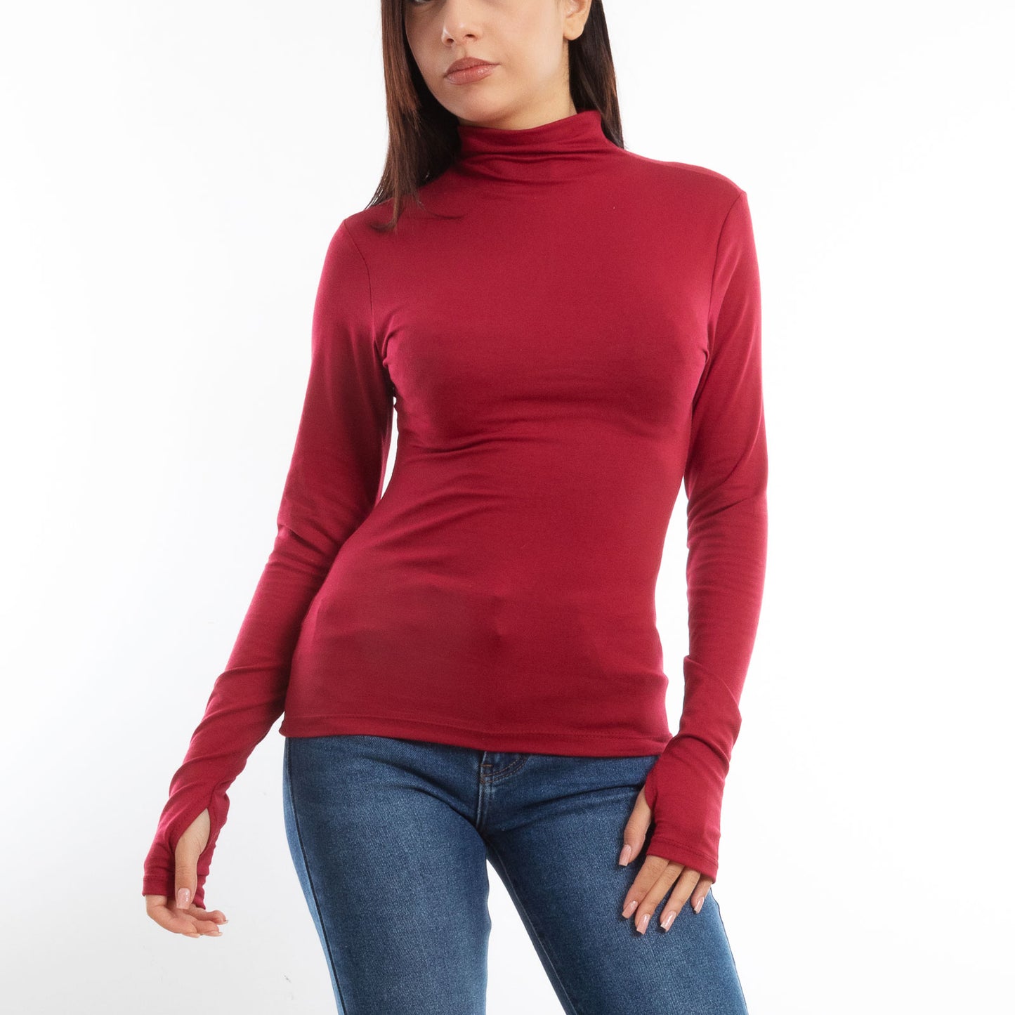 toocool maglia donna blusa maniche lunghe foro per pollice vi 5255