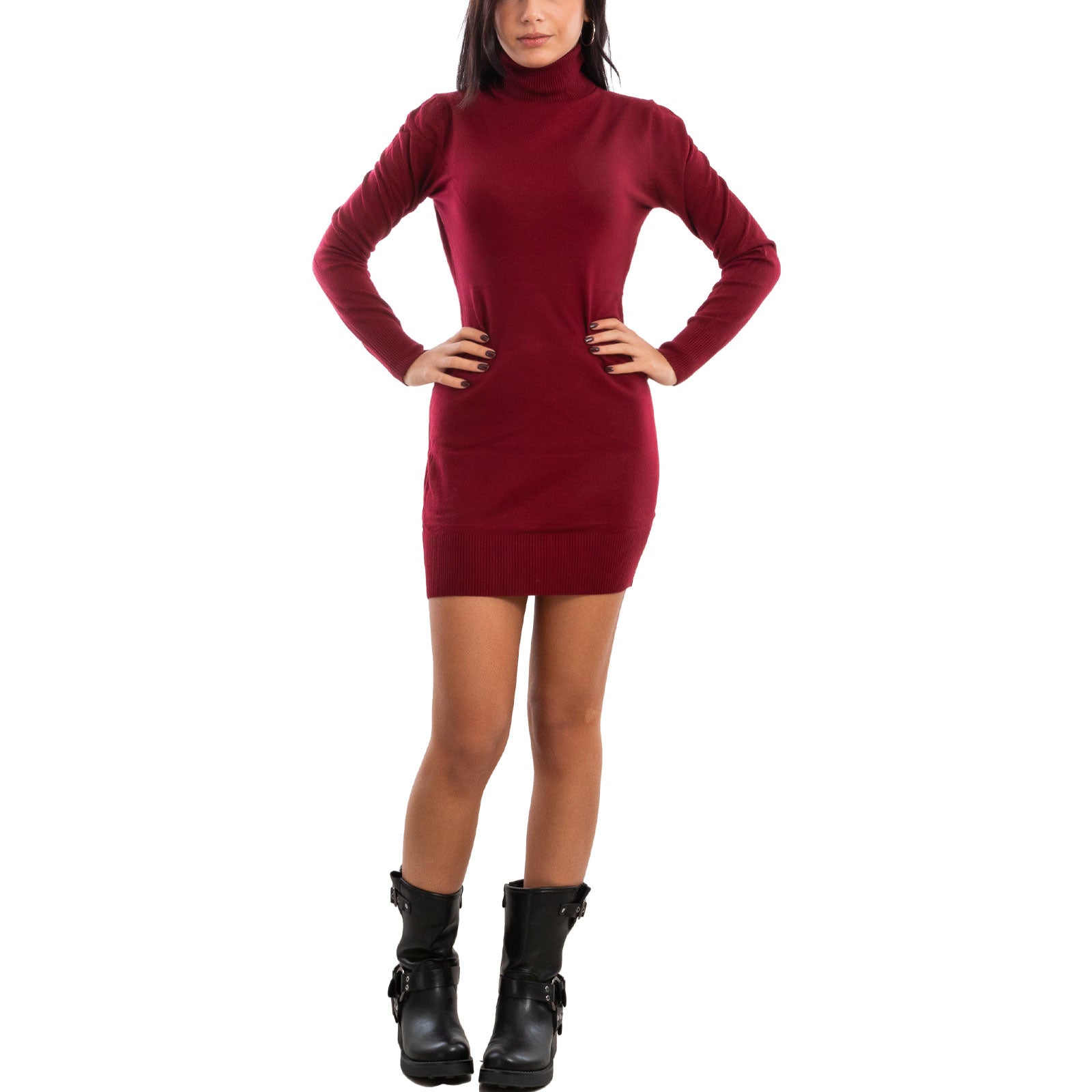 toocool maglione donna miniabito vestito tricot collo alto aderente basic invernale toocool y966a nero sm