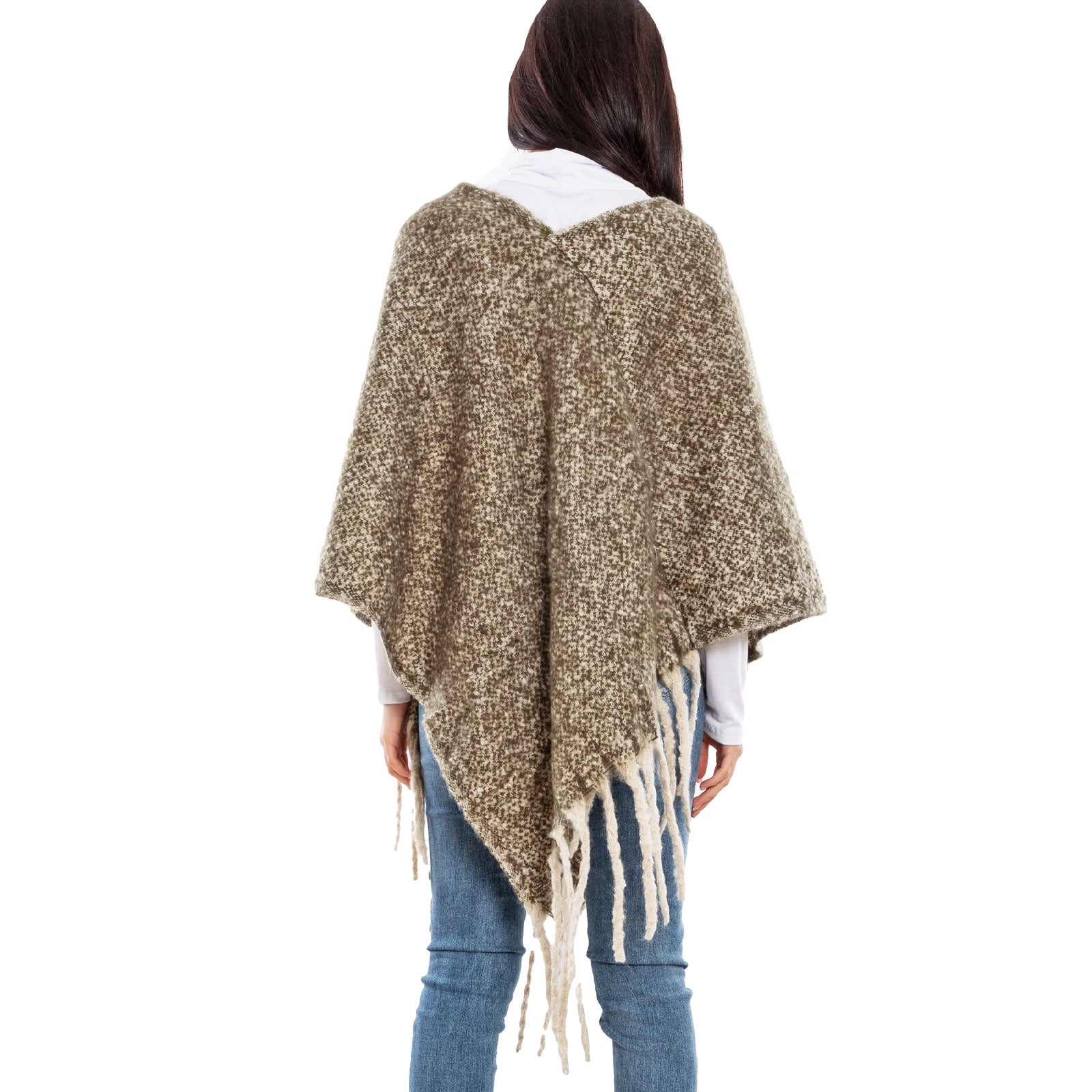 toocool poncho donna coprispalle mantella tricot caldo frange scialle lana toocool a302 nero taglia unica
