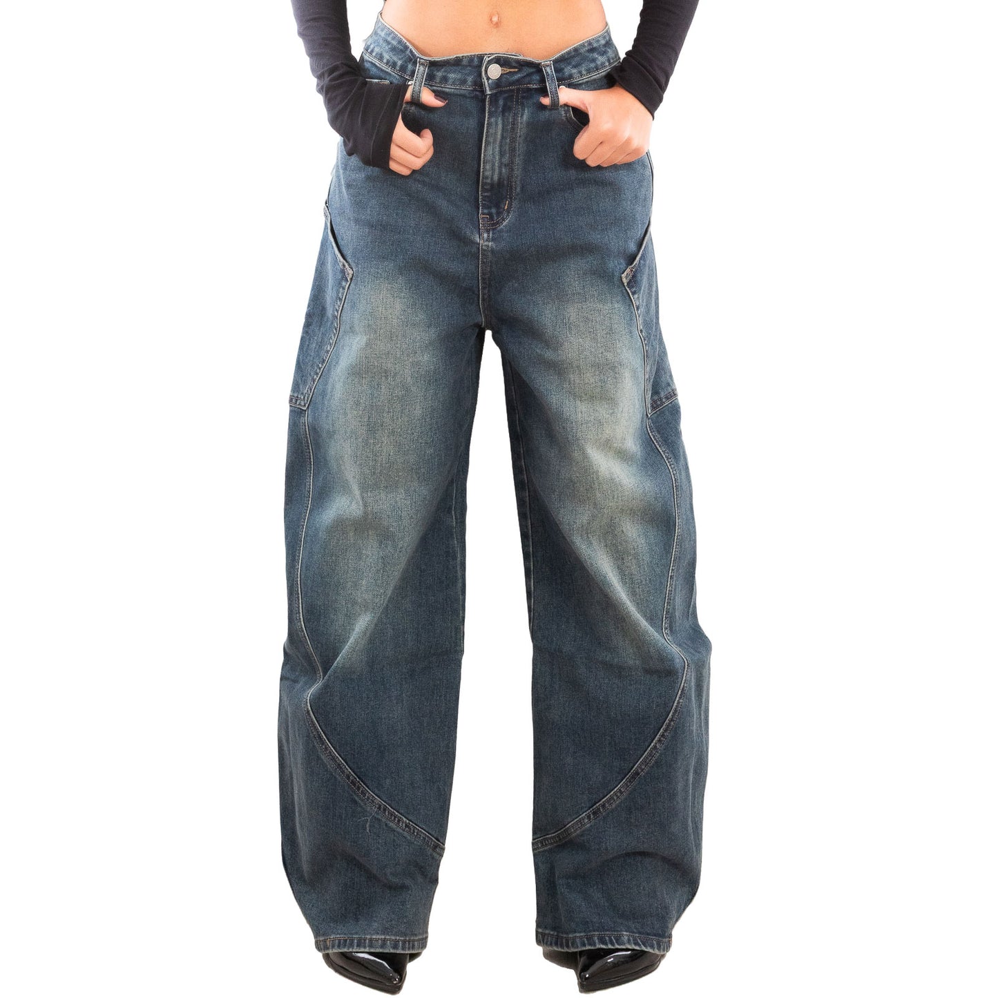 toocool jeans donna baggy banana pantaloni casual denim distressed lavaggio acido toocool 2mt691 blu xs