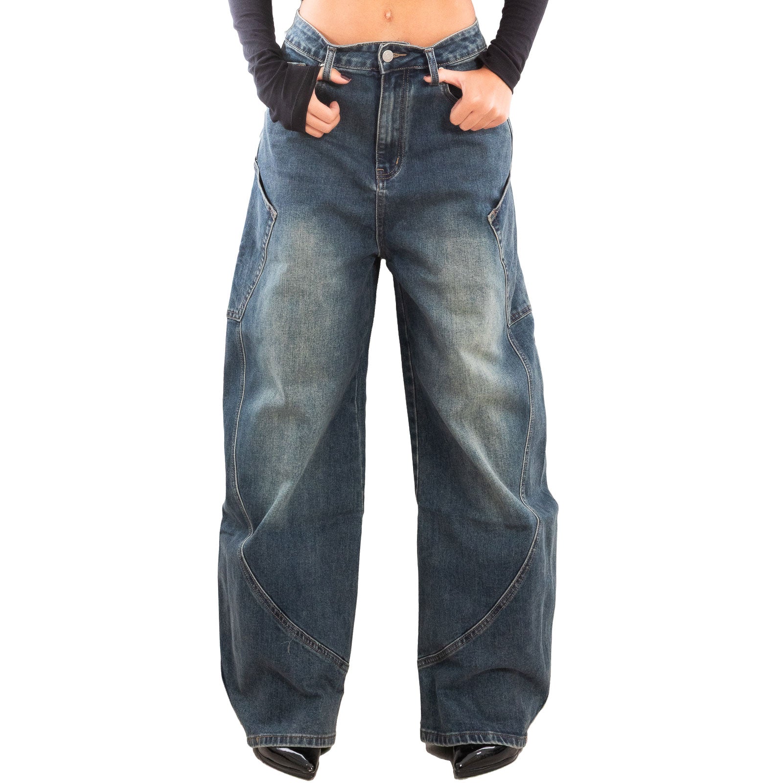 toocool jeans donna baggy banana pantaloni casual denim distressed lavaggio acido toocool 2mt691 blu xs