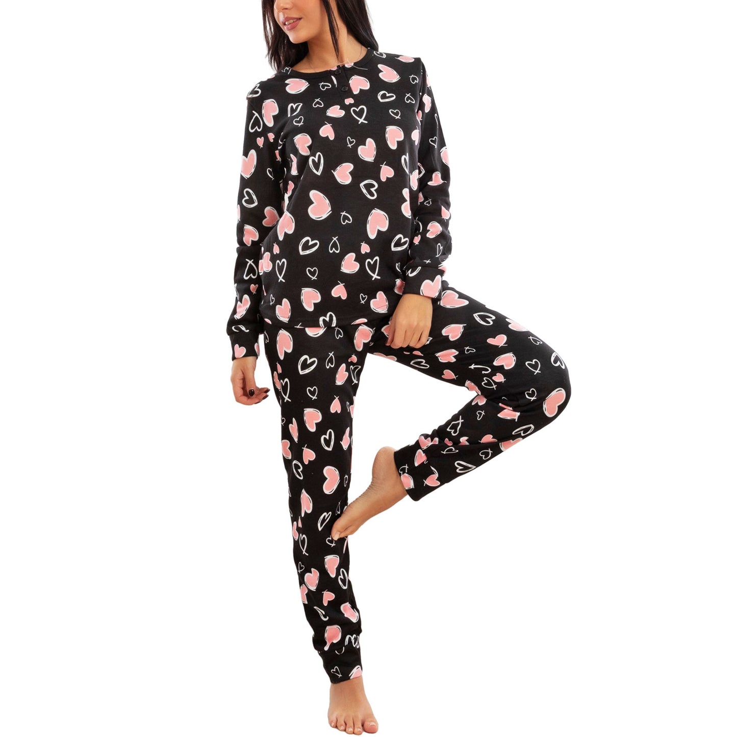 toocool pigiama donna invernale felpato cuori maniche lunghe pantaloni caldo cotone toocool q1039 nero s