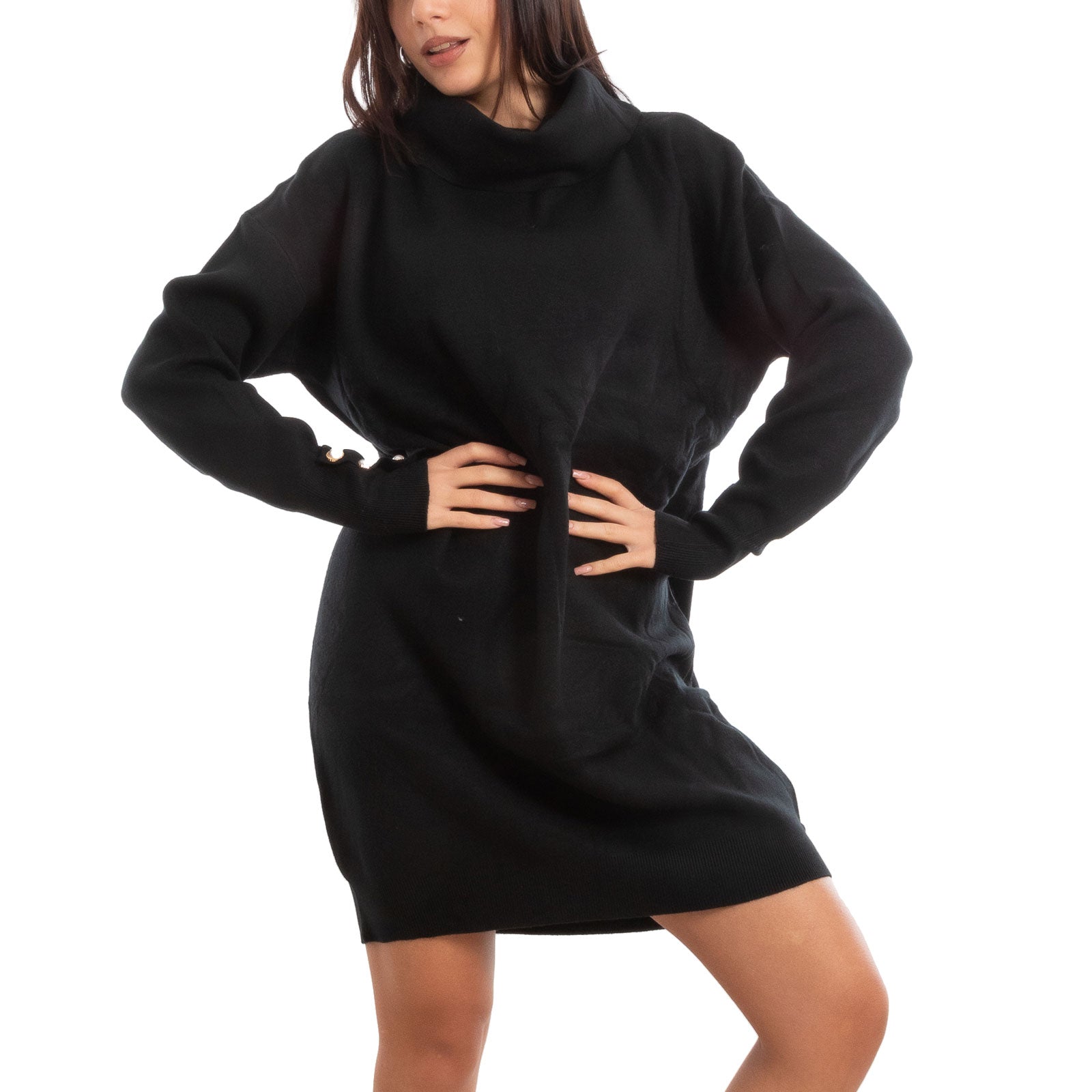 toocool vestito donna miniabito collo alto maglia tricot maximaglione toocool mtc13293 nero sl