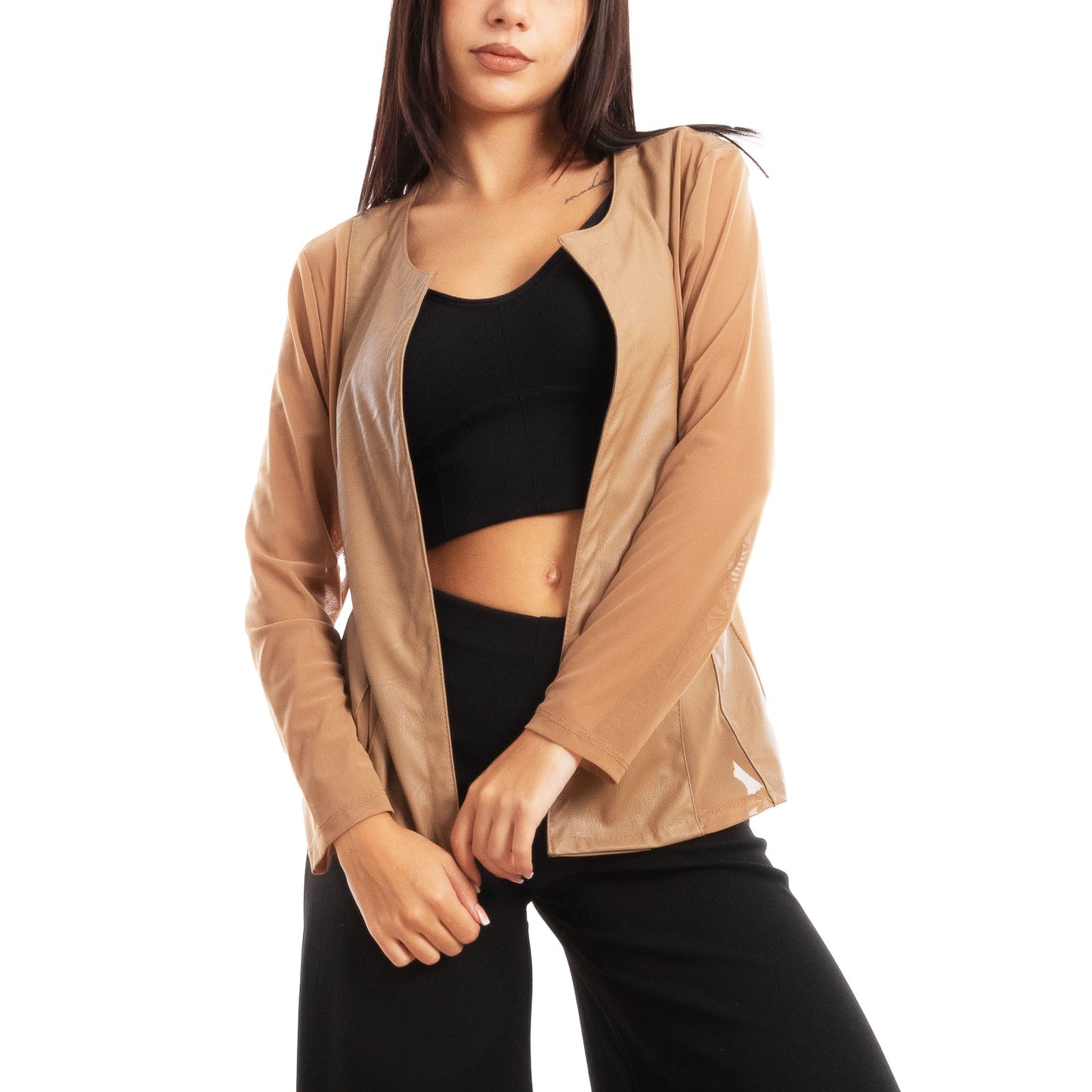 toocool giacca pelle sintetica donna velata elegante g987