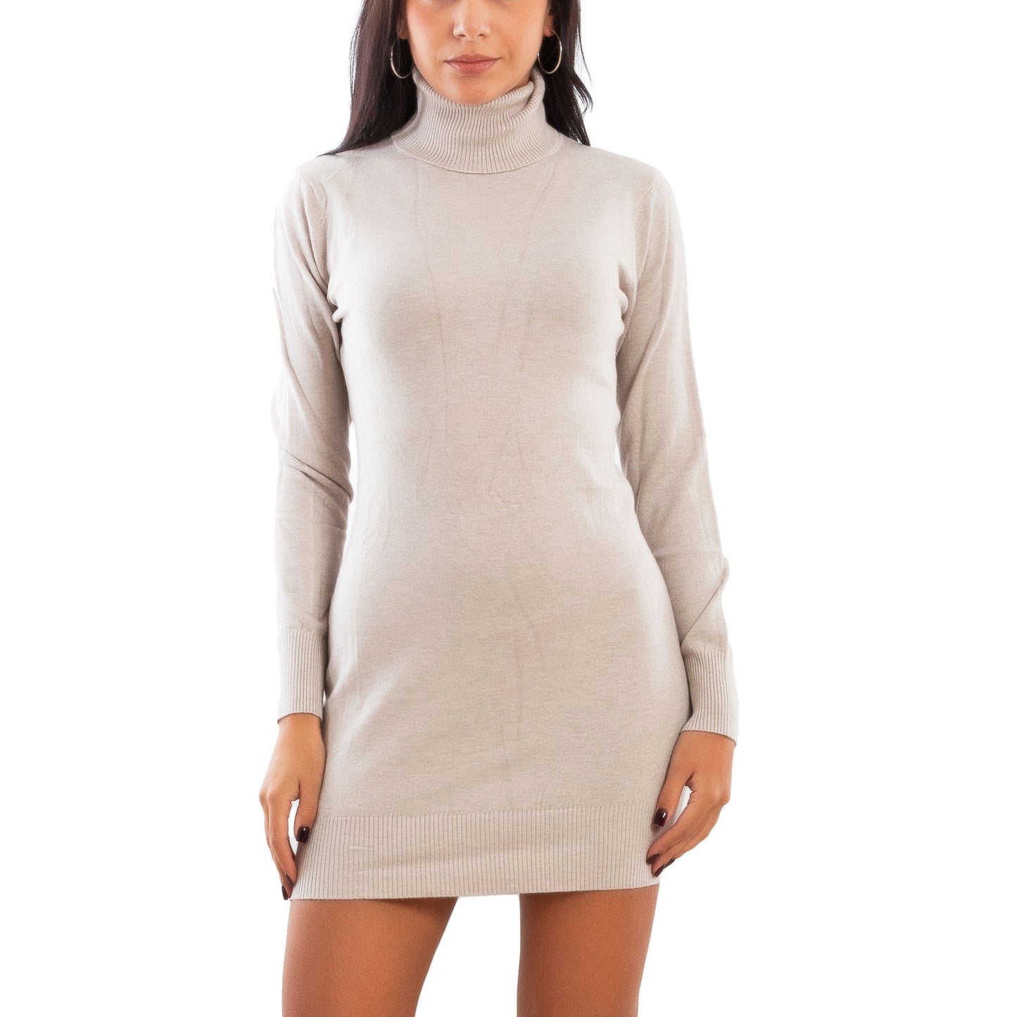 toocool maglione donna miniabito vestito tricot collo alto aderente basic invernale toocool y966a nero sm