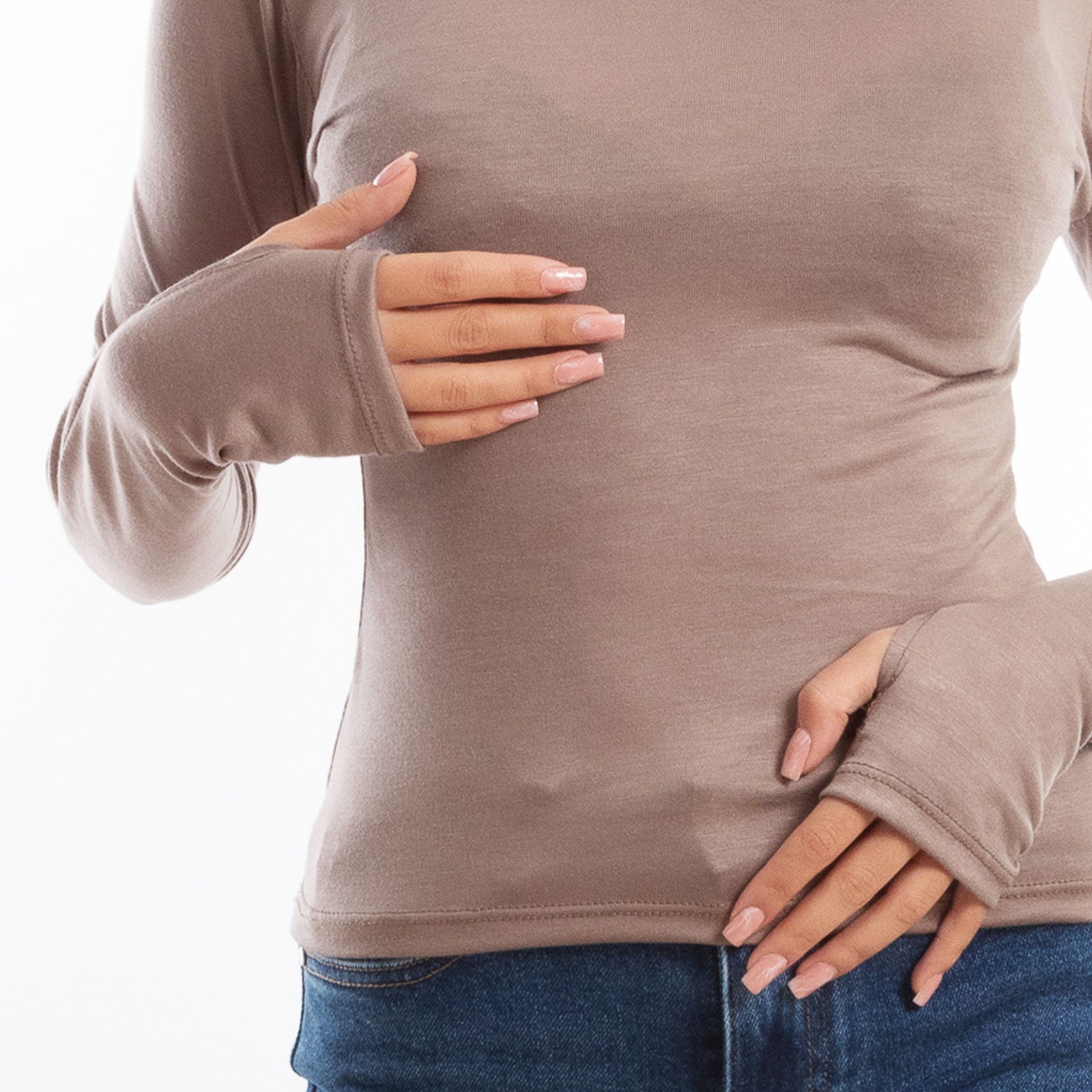 toocool maglia donna blusa maniche lunghe foro per pollice vi 5255