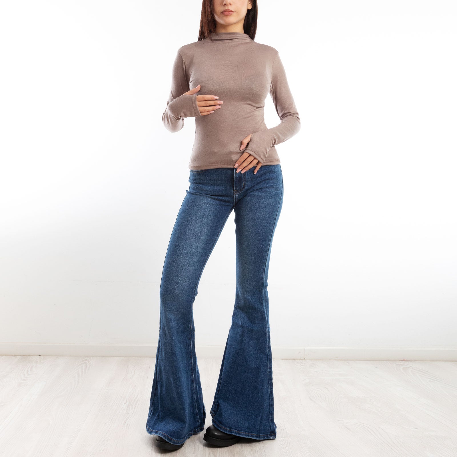 toocool maglia donna blusa maniche lunghe foro per pollice vi 5255