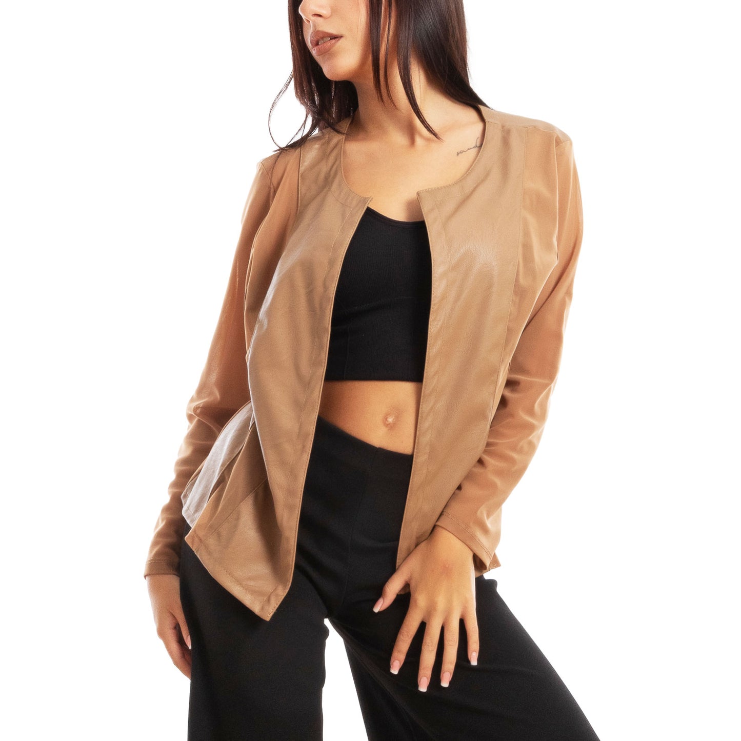 toocool giacca pelle sintetica donna velata elegante g987