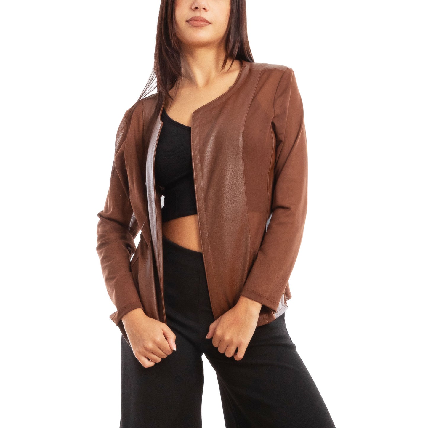 toocool giacca pelle sintetica donna velata elegante g987