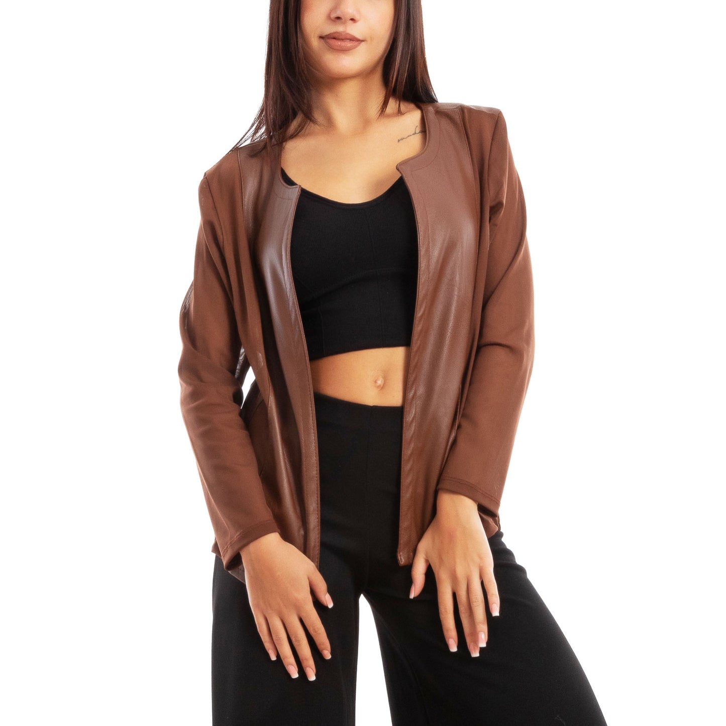 toocool giacca pelle sintetica donna velata elegante g987
