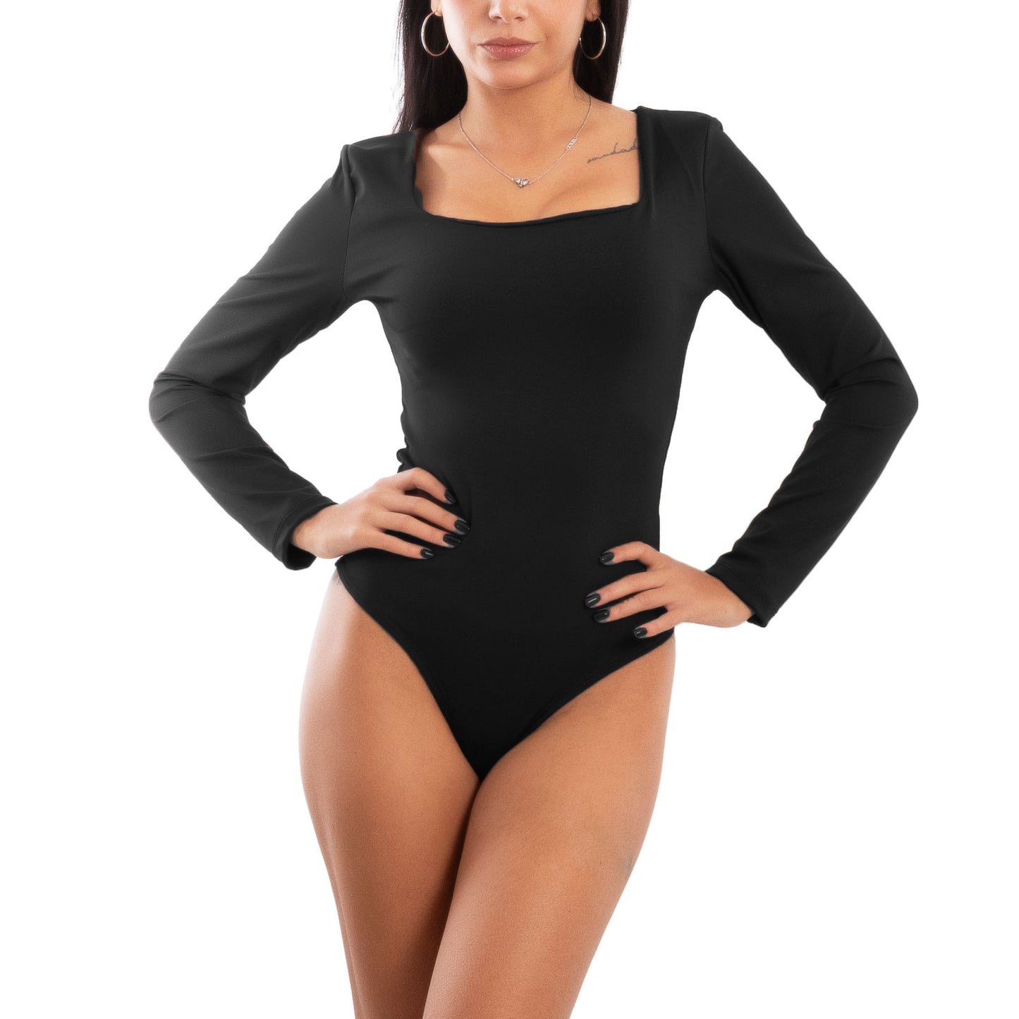 toocool body donna aderente scollato manica lunga basic bodysuit scollo quadrato toocool vi 5920 nero sm
