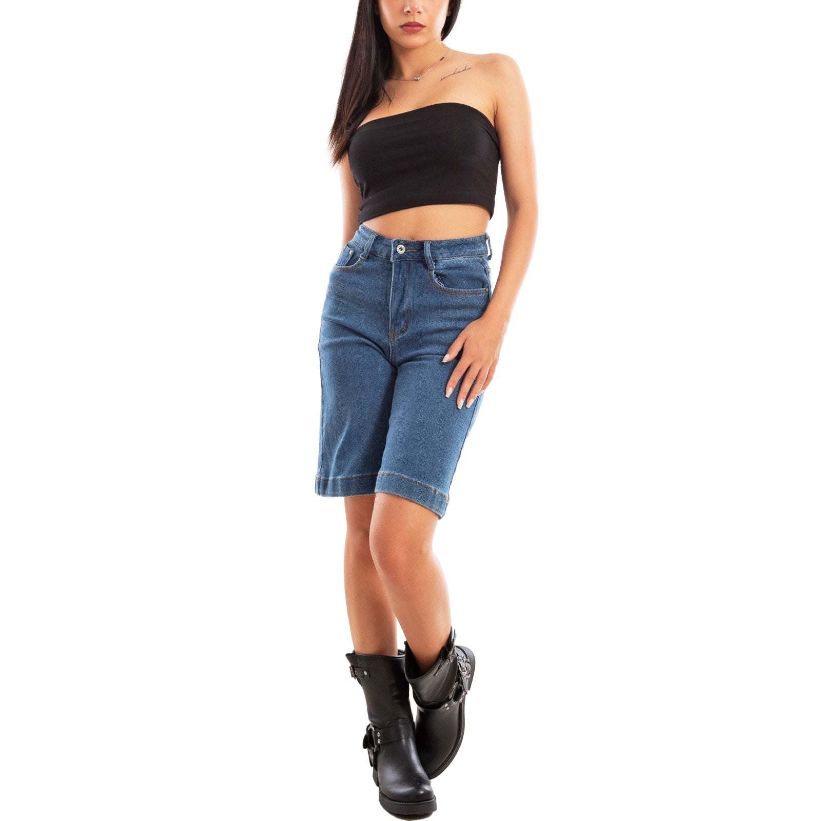 toocool bermuda donna jeans scuro al ginocchio pantaloncini vi 5002