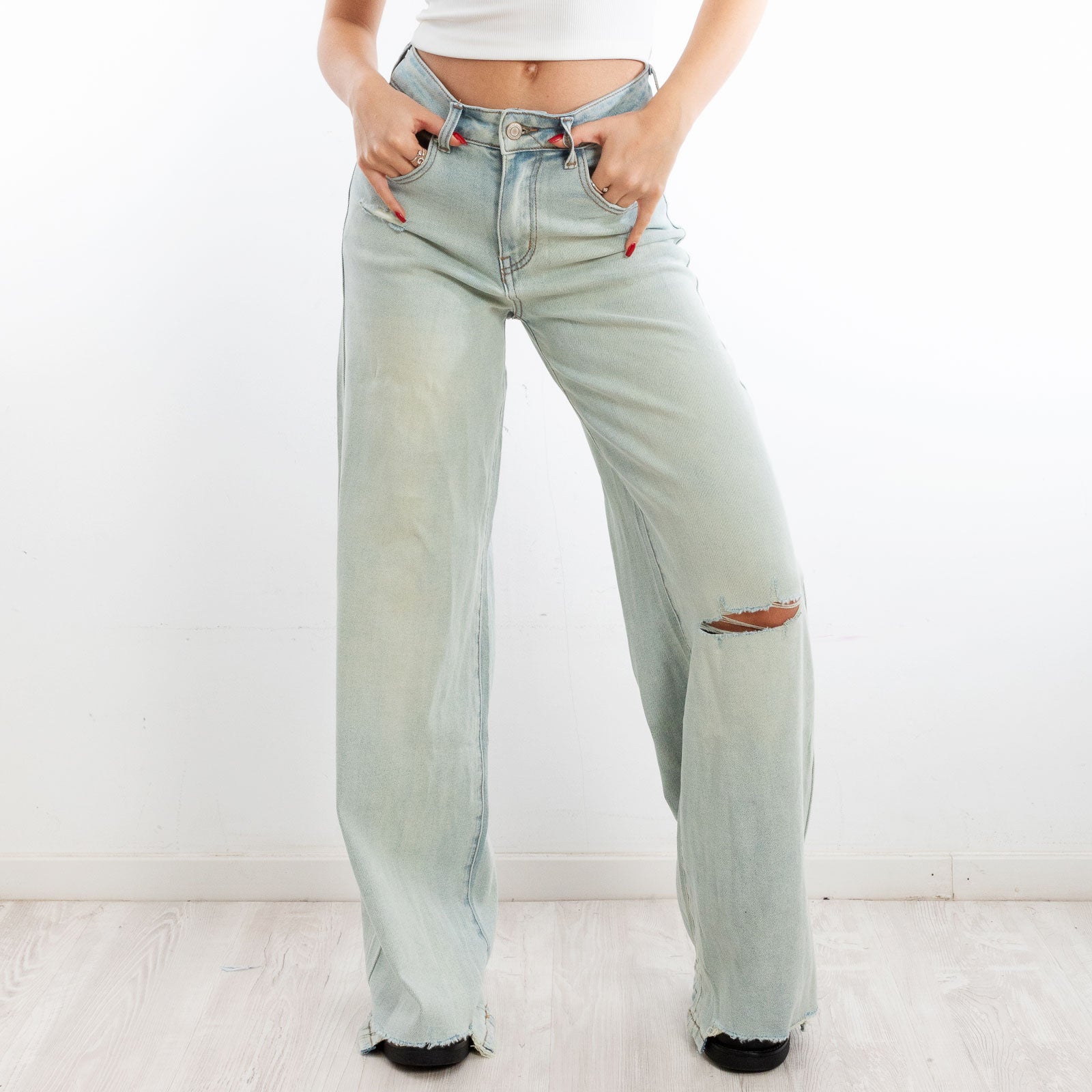 toocool jeans donna pantaloni strappati palazzo casual baggy dt126a