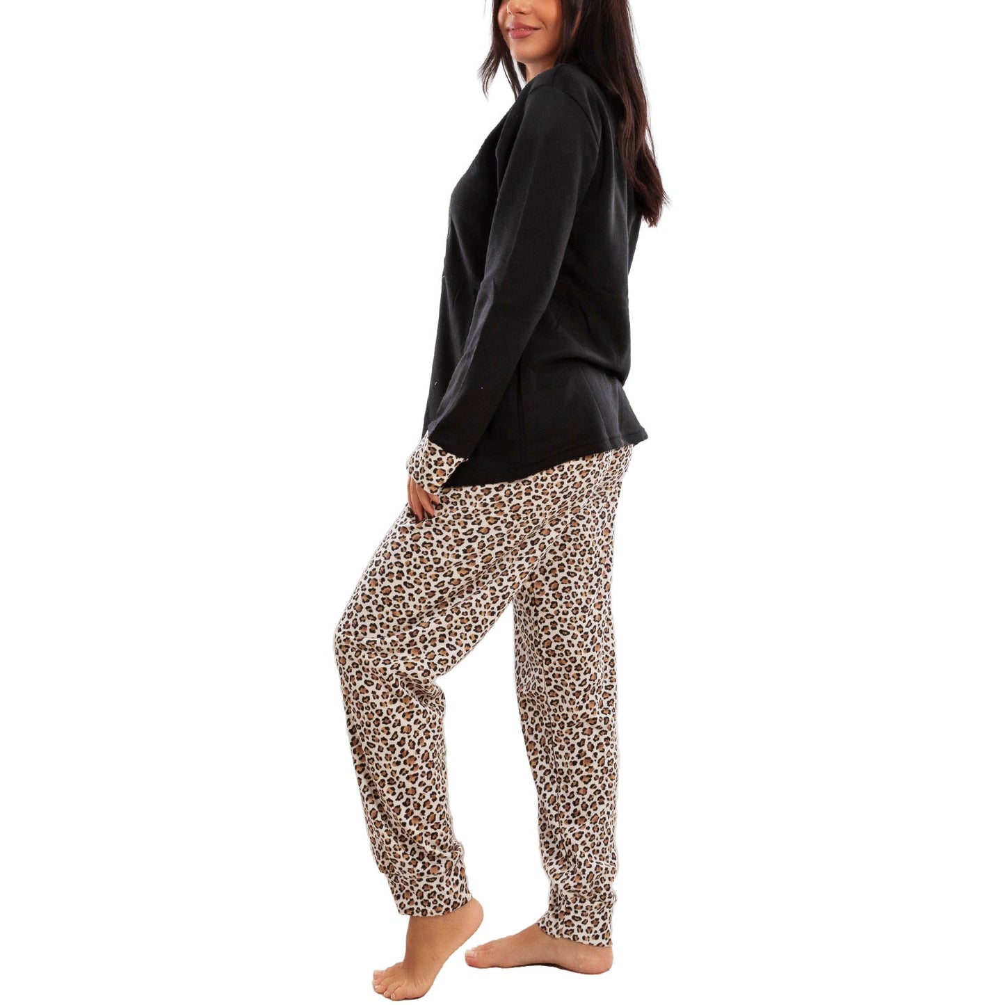 toocool pigiama donna felpato invernale leopardato caldo manica lunga pantaloni toocool q2237 nero m