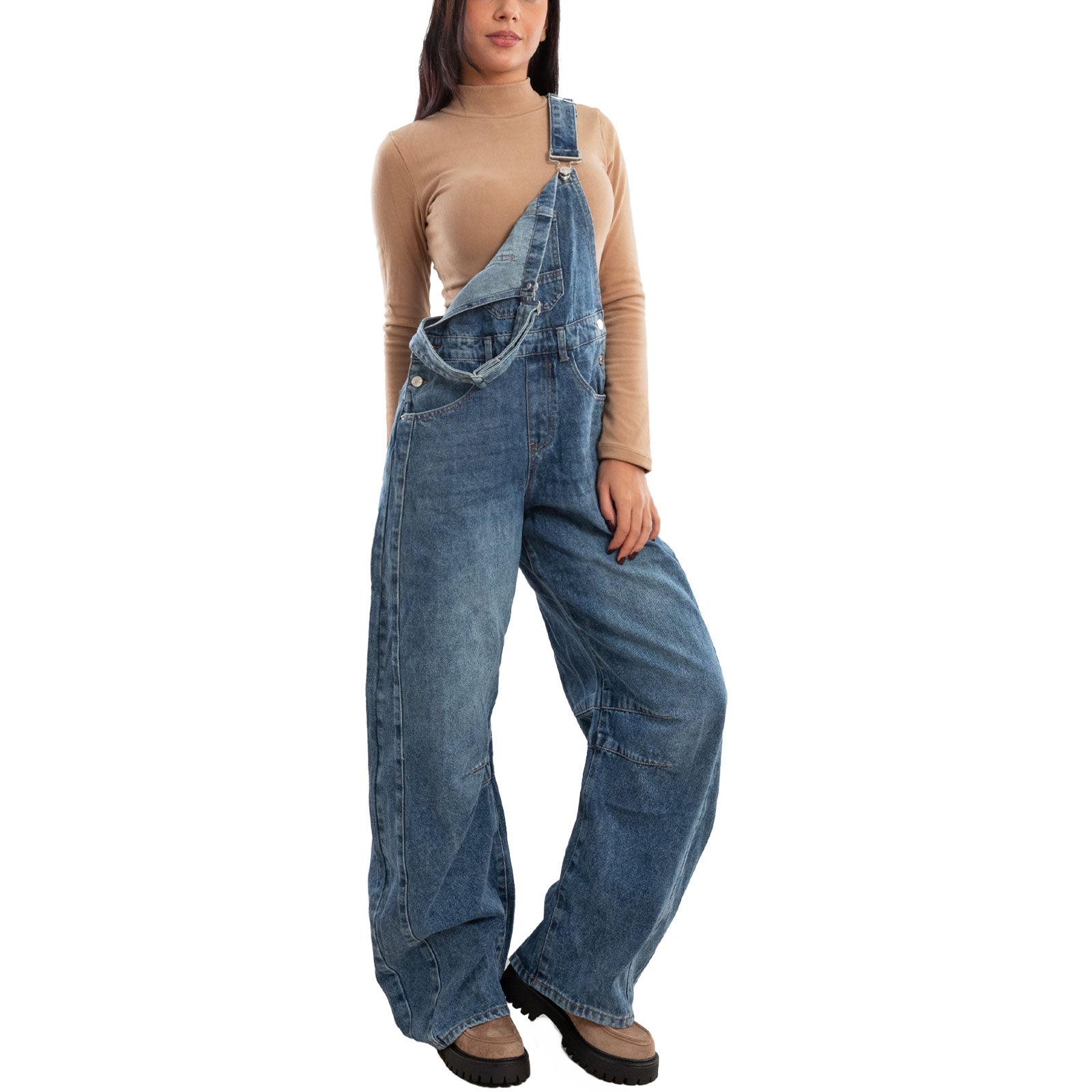 toocool salopette donna jeans overall pantaloni baggy banana denim loose fit toocool f32258 blu xs
