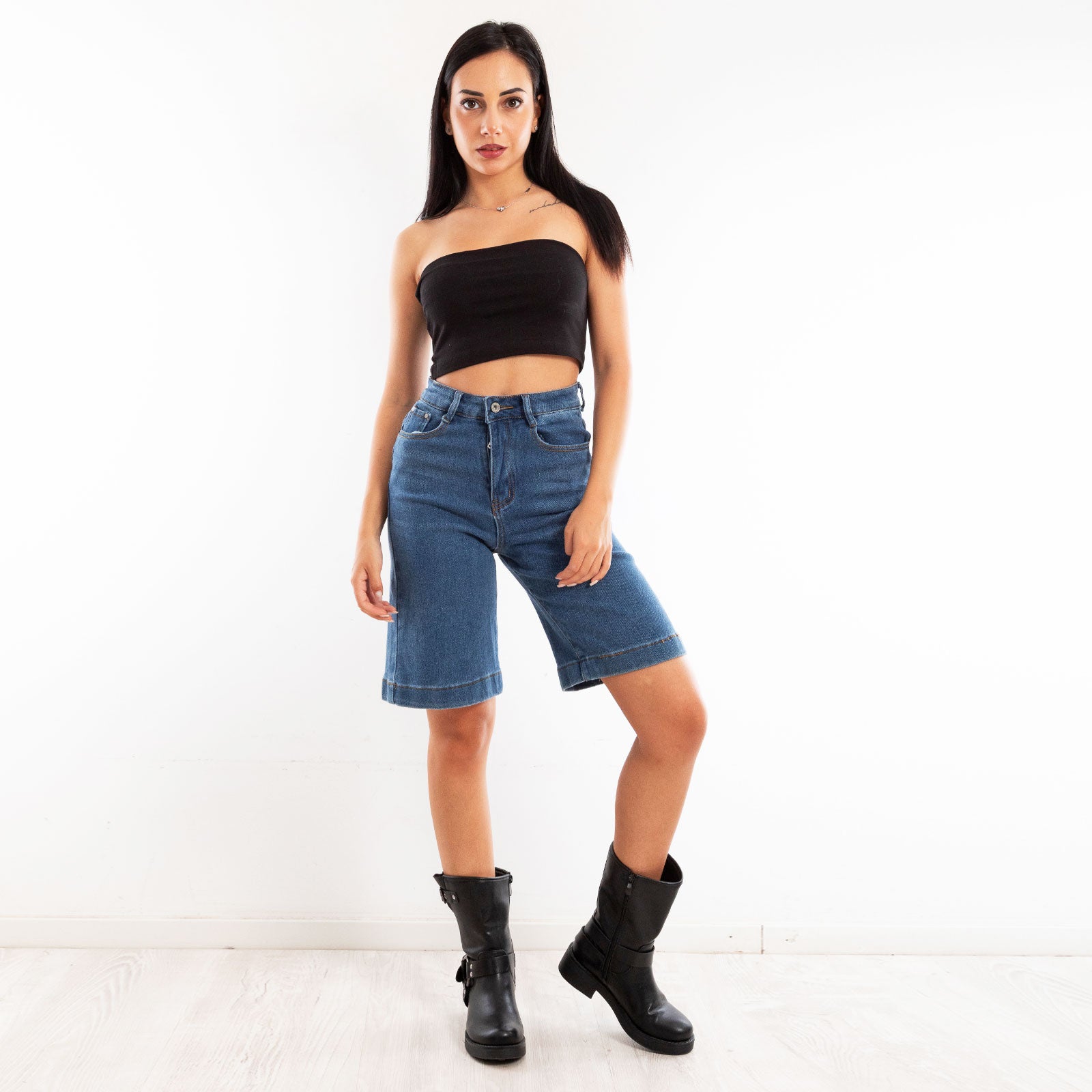 toocool bermuda donna jeans scuro al ginocchio pantaloncini vi 5002