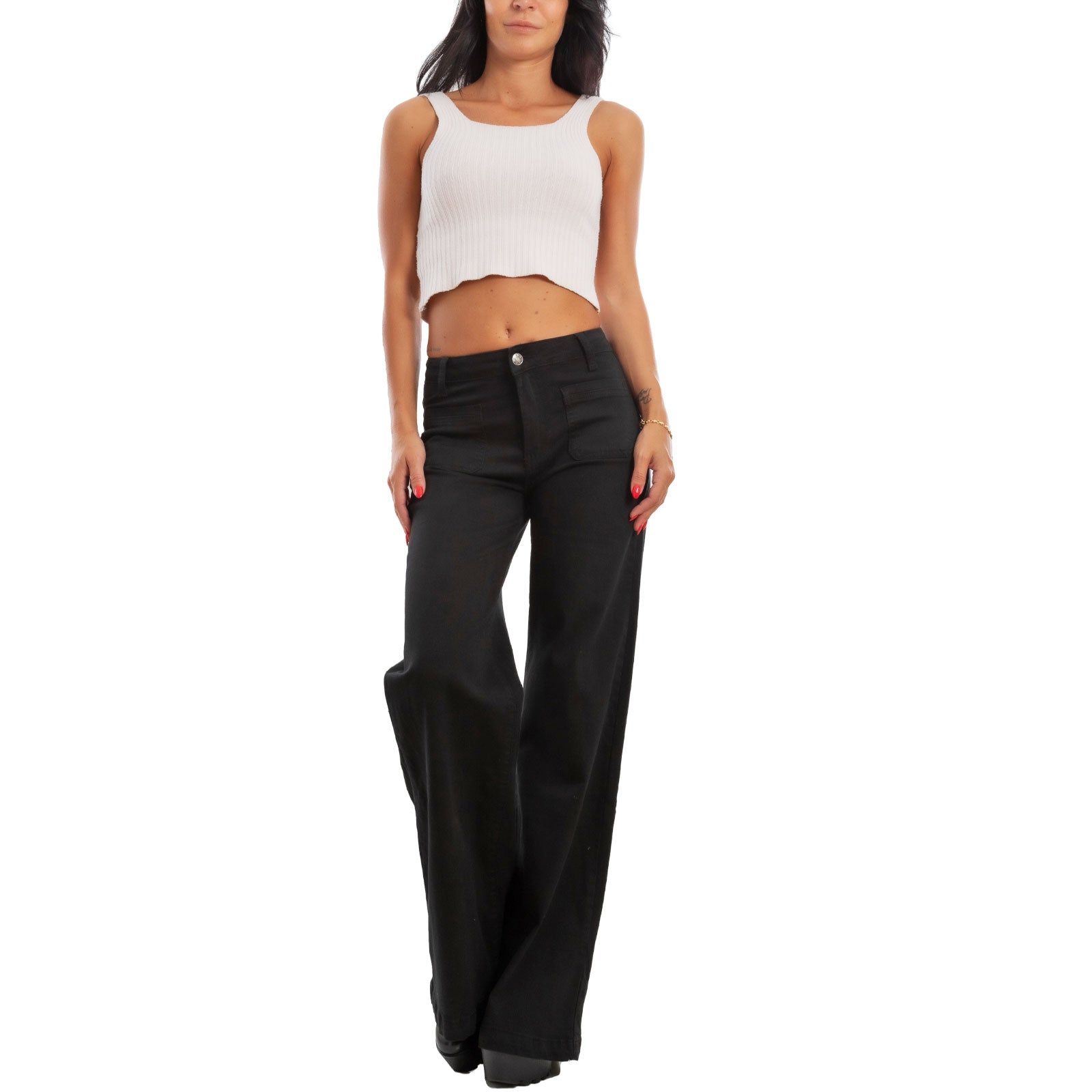 toocool jeans donna palazzo vita alta baggy denim colorati fx1219