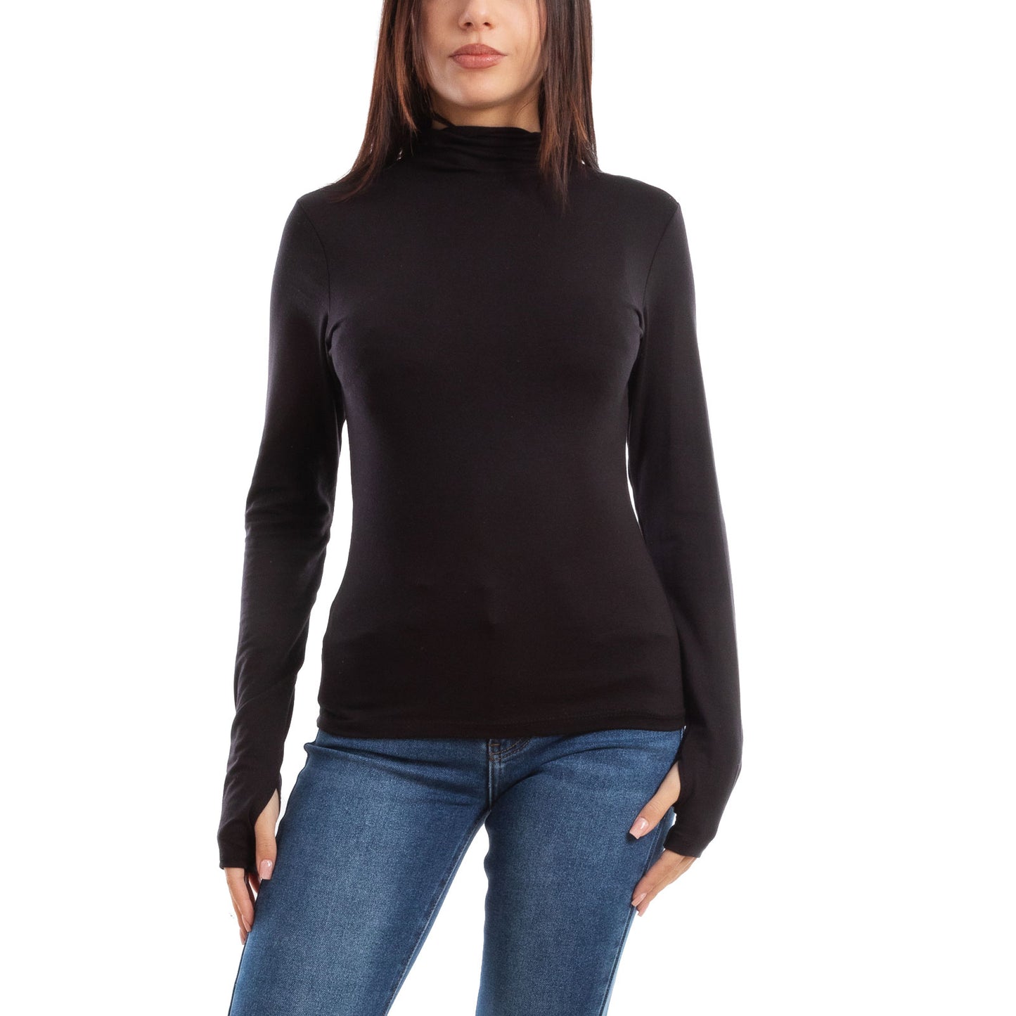 toocool maglia donna blusa maniche lunghe foro per pollice vi 5255