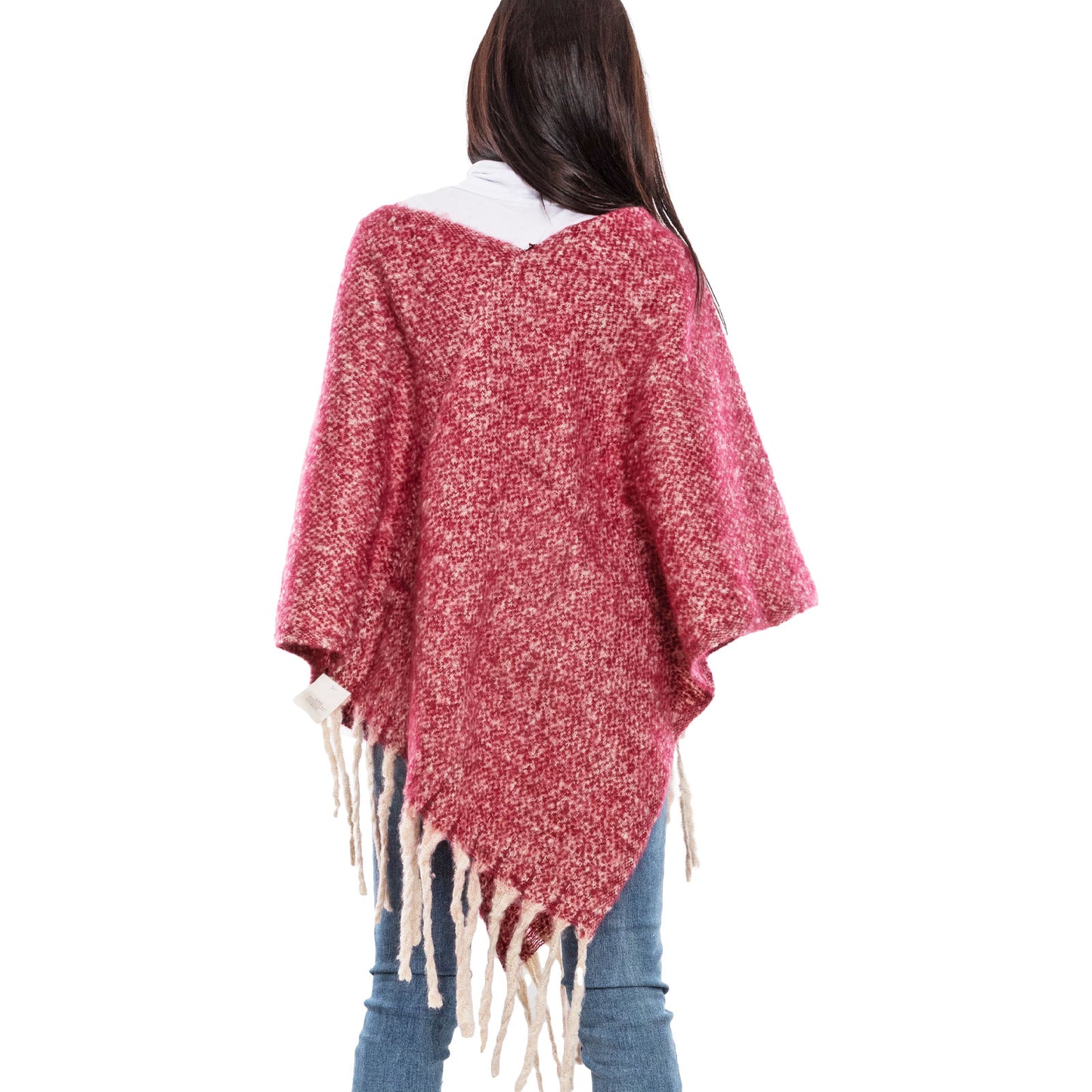 toocool poncho donna coprispalle mantella tricot caldo frange scialle lana toocool a302 nero taglia unica