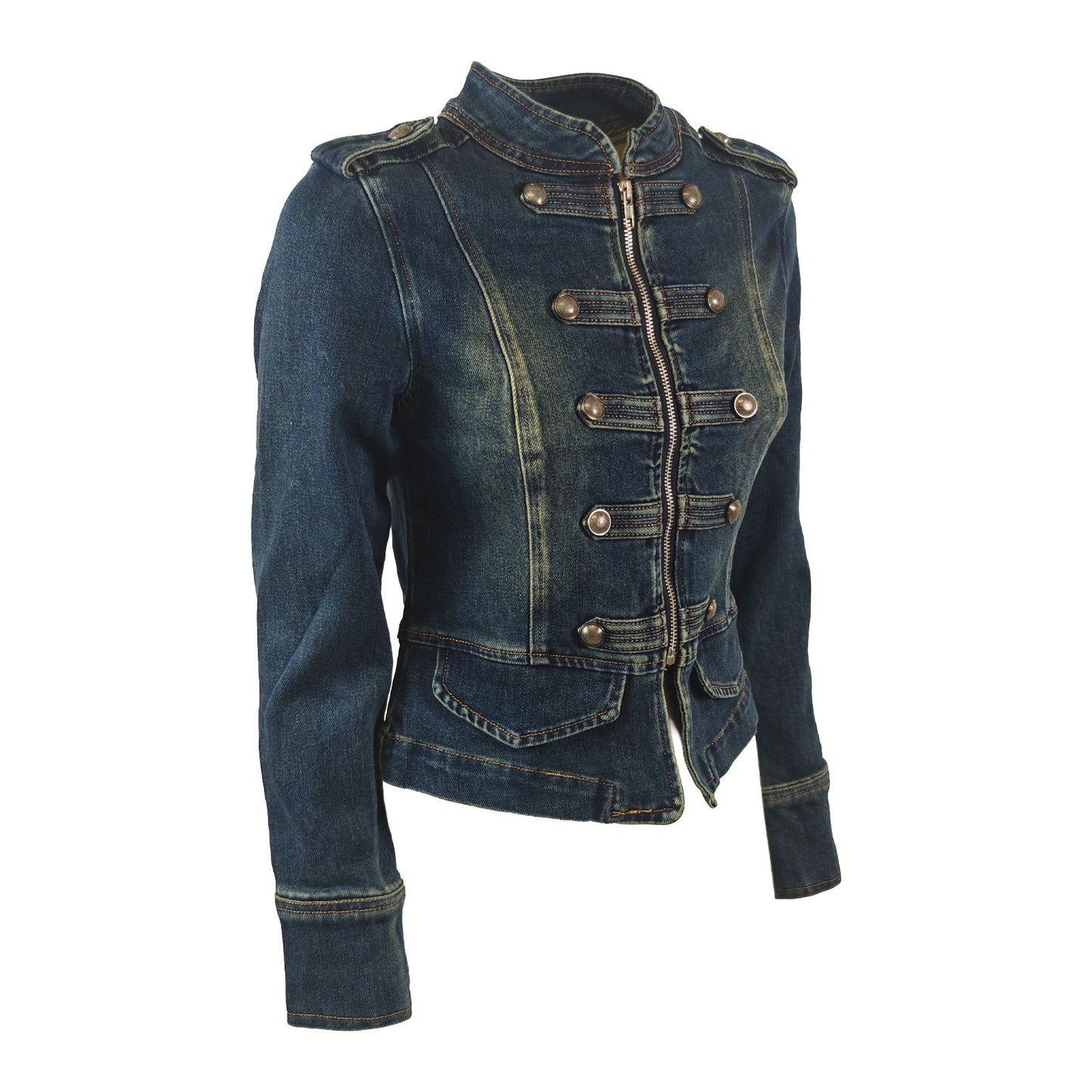 toocool giacca giubbotto jeans donna stile militare zip toocool jf672a blu xs