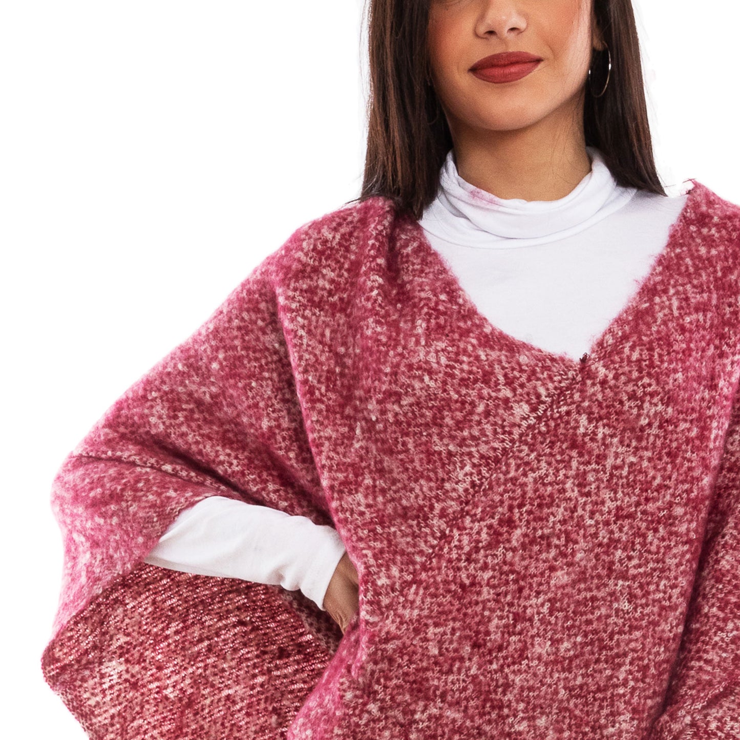 toocool poncho donna coprispalle mantella tricot caldo frange scialle lana toocool a302 nero taglia unica