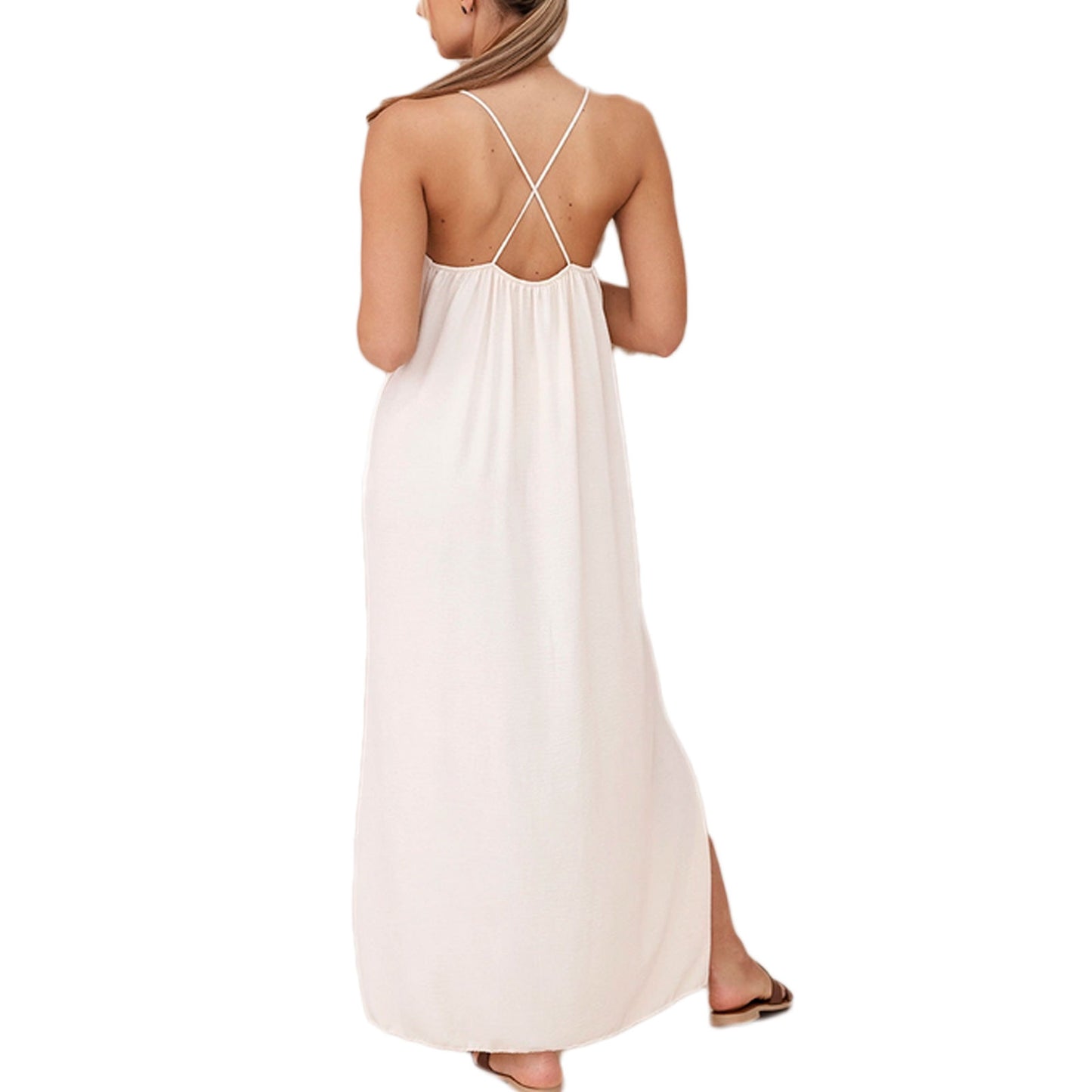 toocool vestito lungo donna estivo abito maxi spalline sottili spacchi laterali vb 6418